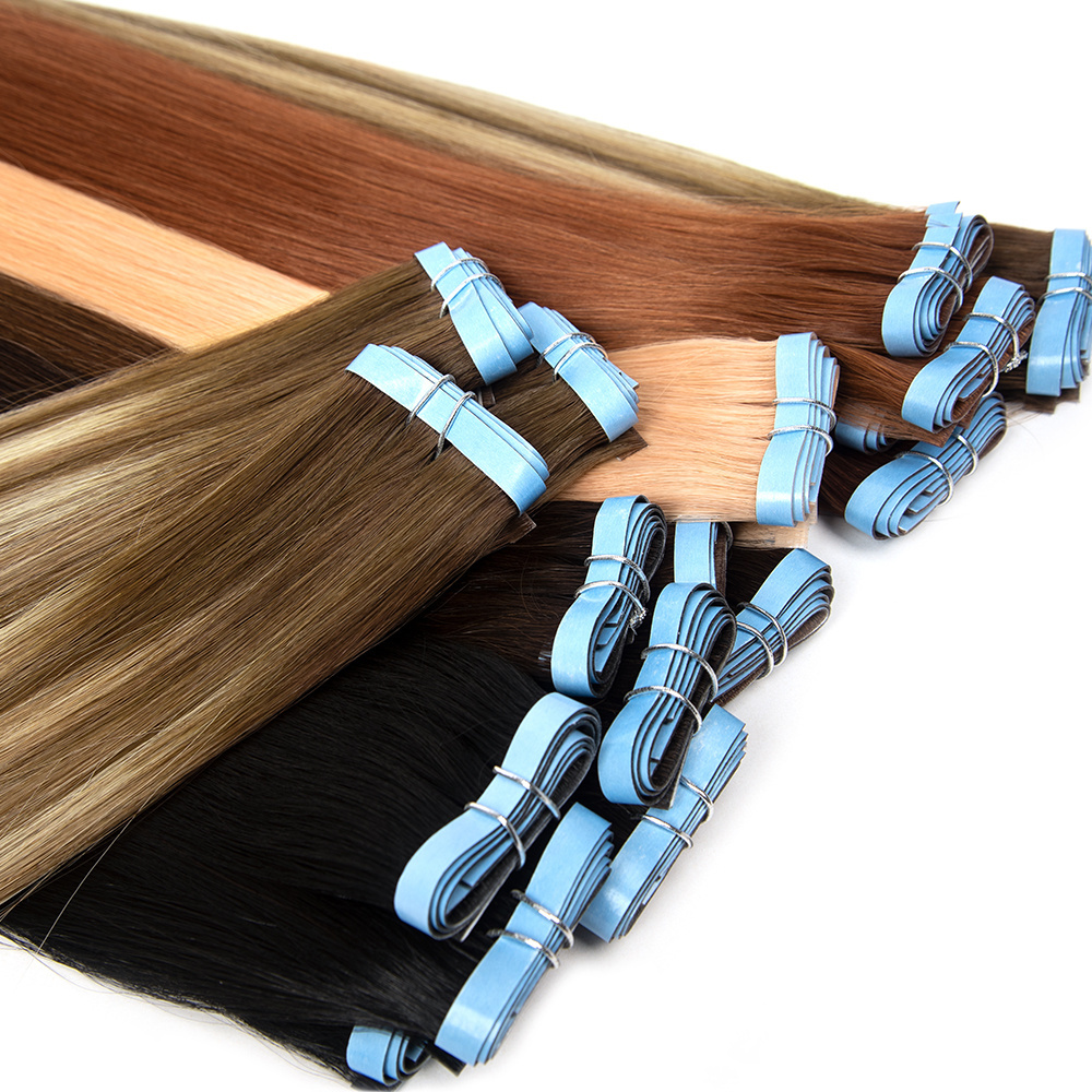 tape In Hair Extensions 100% Human Hair Russian Remy Seamless Invisible Double Drawn extra long weft tape in extensions