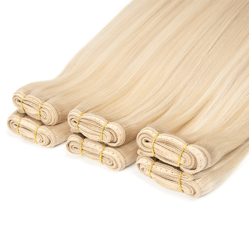 Top Quality Straight Hair Weft Extensions Blonde Double Drawn Virgin Human Hair Machine Made Wefts