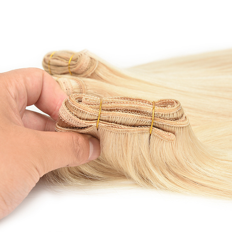 Top Quality Straight Hair Weft Extensions Blonde Double Drawn Virgin Human Hair Machine Made Wefts