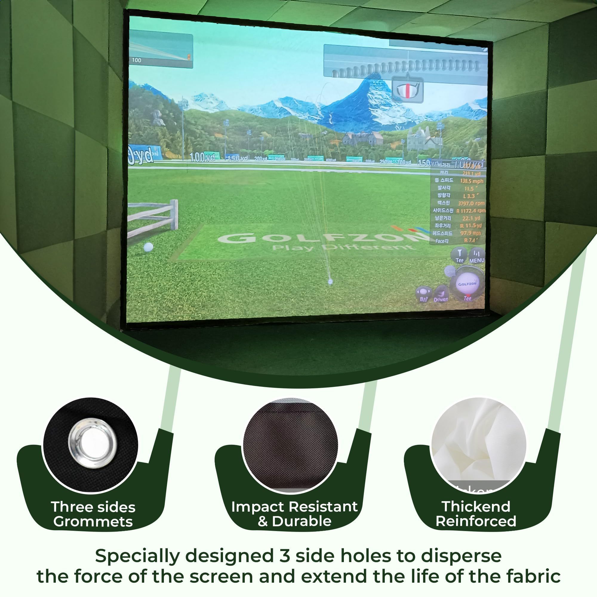 Durable Silence 3D Mesh & Woven Fabric 3d Impact Screen Virtual Low Noise Golf And Sport Simulator For Sale