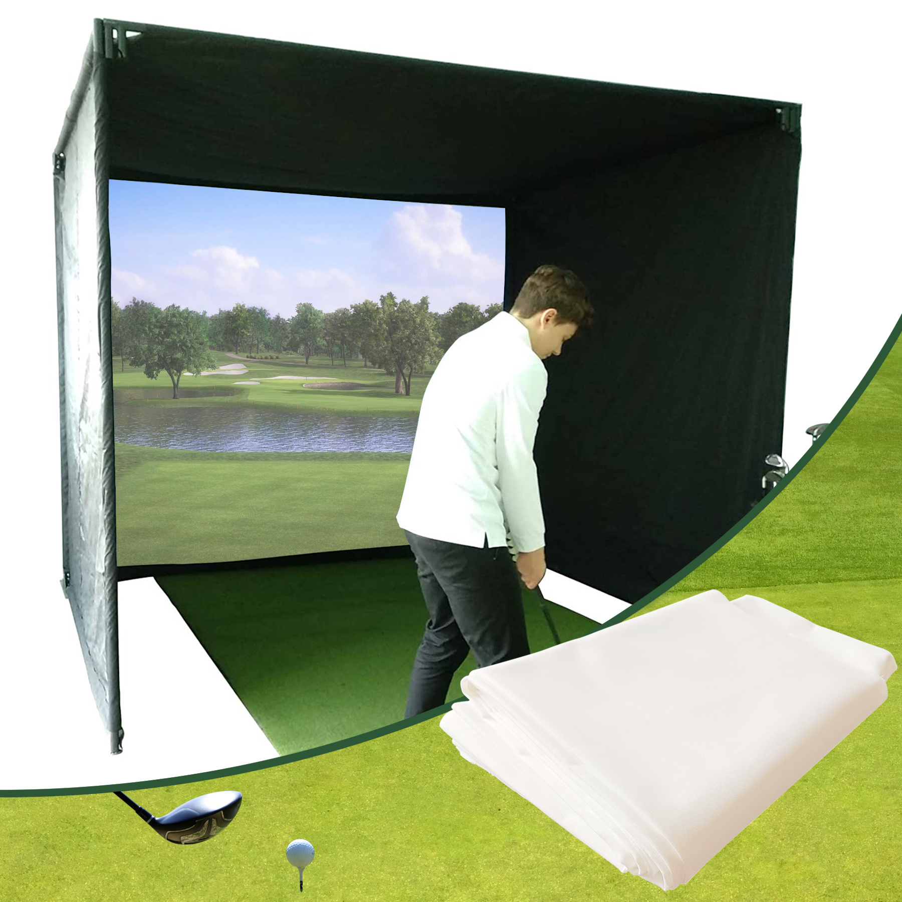 Durable Silence 3D Mesh & Woven Fabric 3d Impact Screen Virtual Low Noise Golf And Sport Simulator For Sale