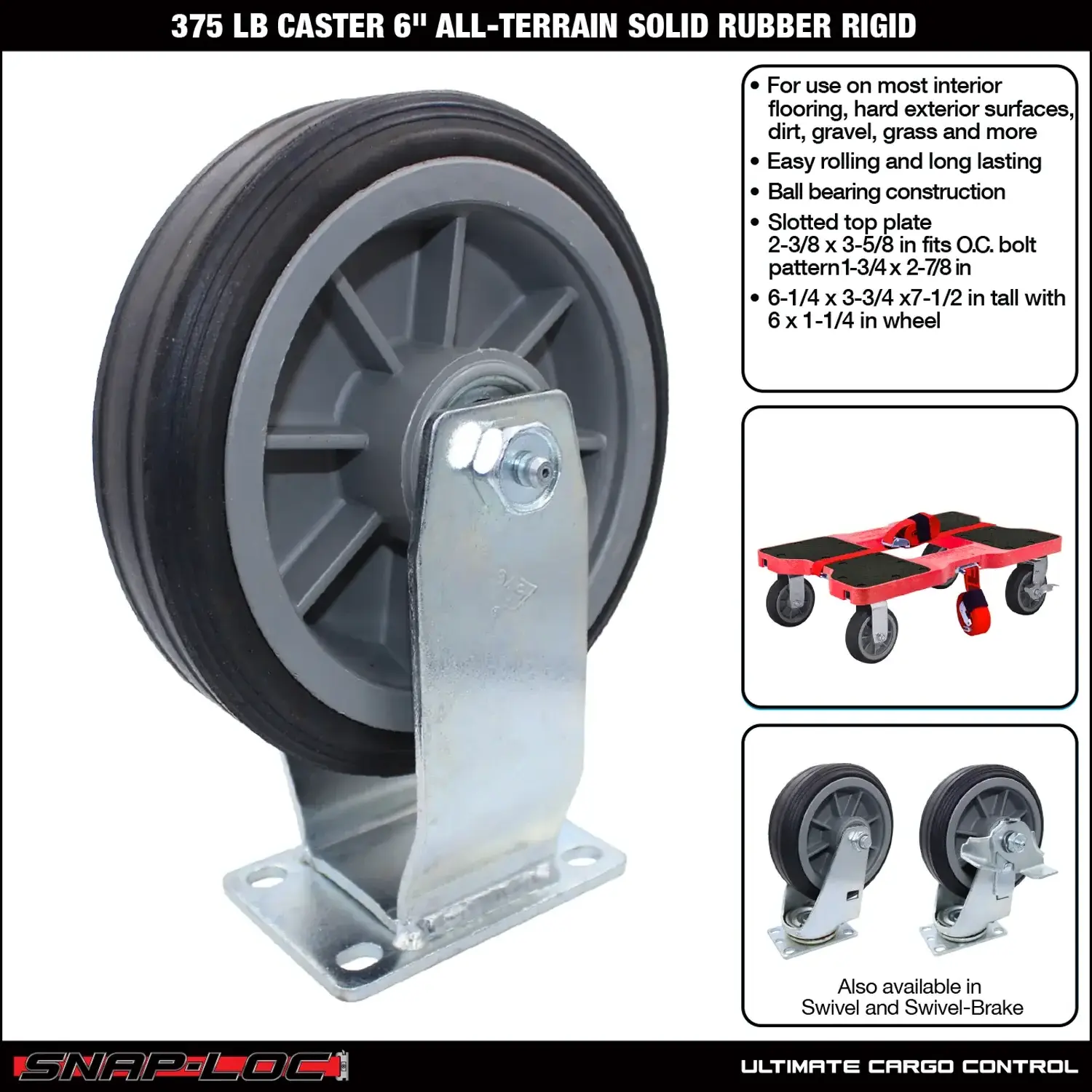 Wholesale Supply for SNAP LOC 375 lb Caster 6 Inch All Terrain Solid Rubber Rigid Available for Sale in Bulk from US