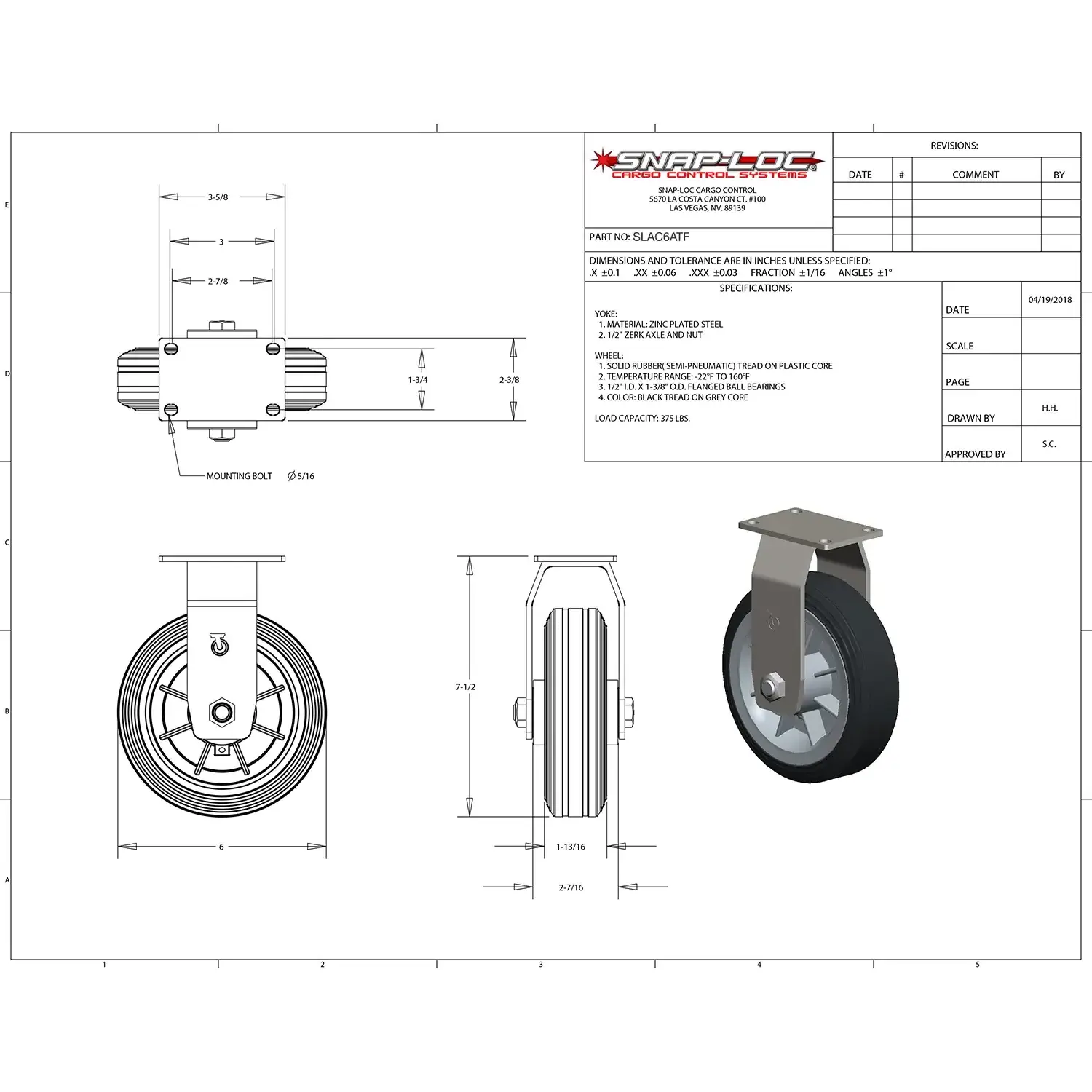 Wholesale Supply for SNAP LOC 375 lb Caster 6 Inch All Terrain Solid Rubber Rigid Available for Sale in Bulk from US