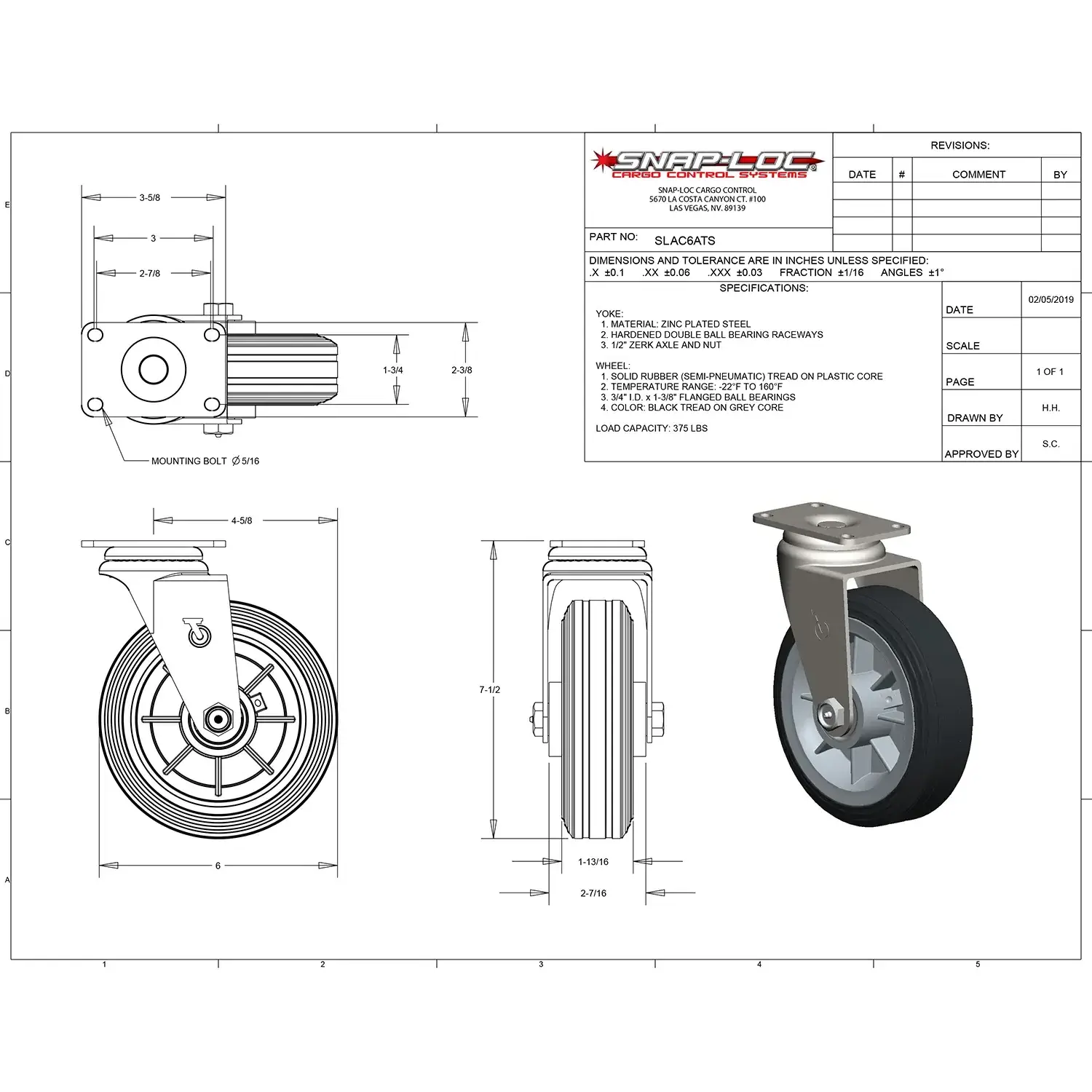 Export Quality SNAP LOC 375 lb Caster 6 Inch All Terrain Solid Rubber Rigid for Truck Dollies at Wholesale Prices