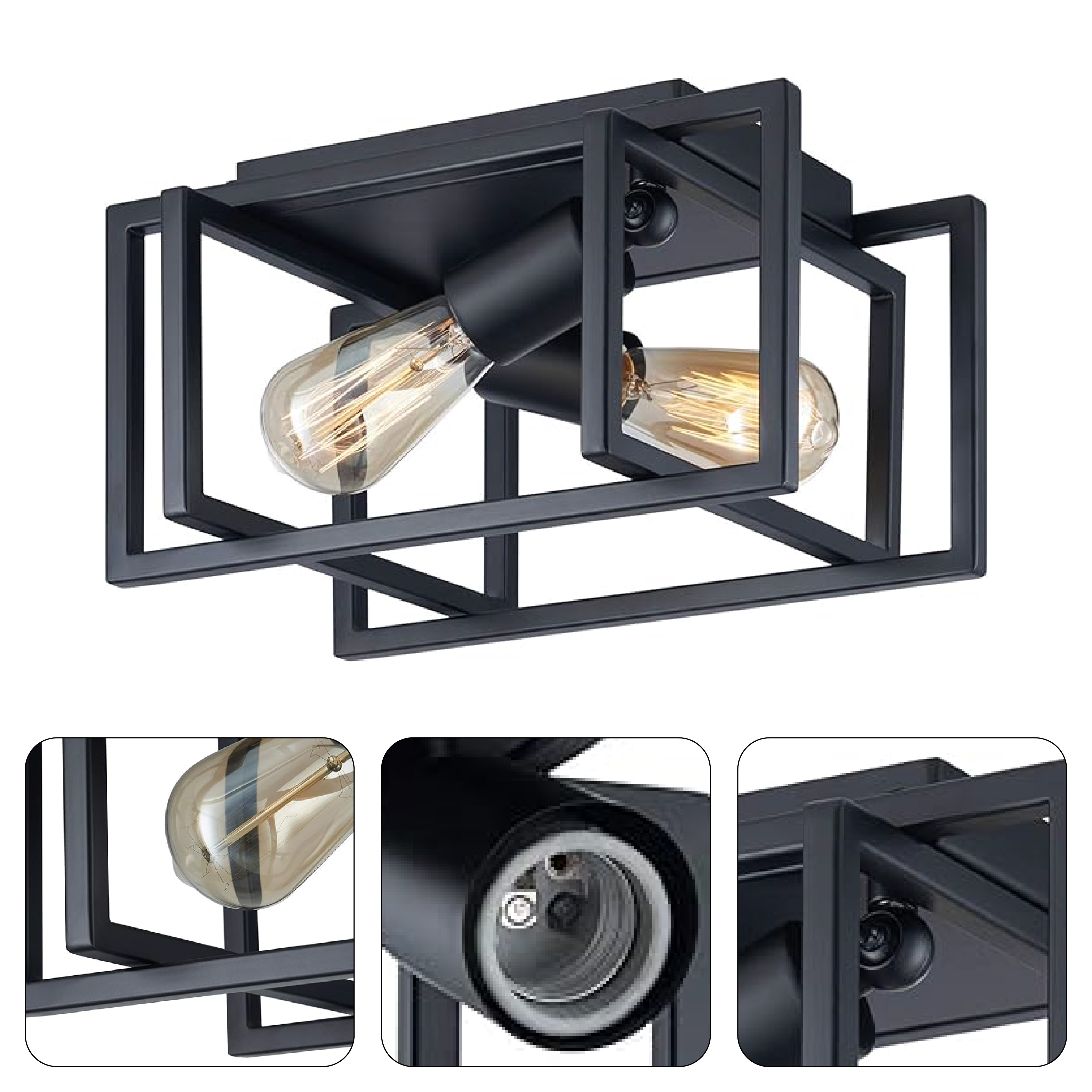 2 light farmhouse ceiling light fixture industrial black semi flush mount lighting