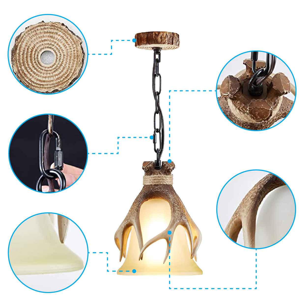 Brown deer antler chandelier Glass Art Deco cabin light fixtures 1 Light kitchen pendant hanging lights