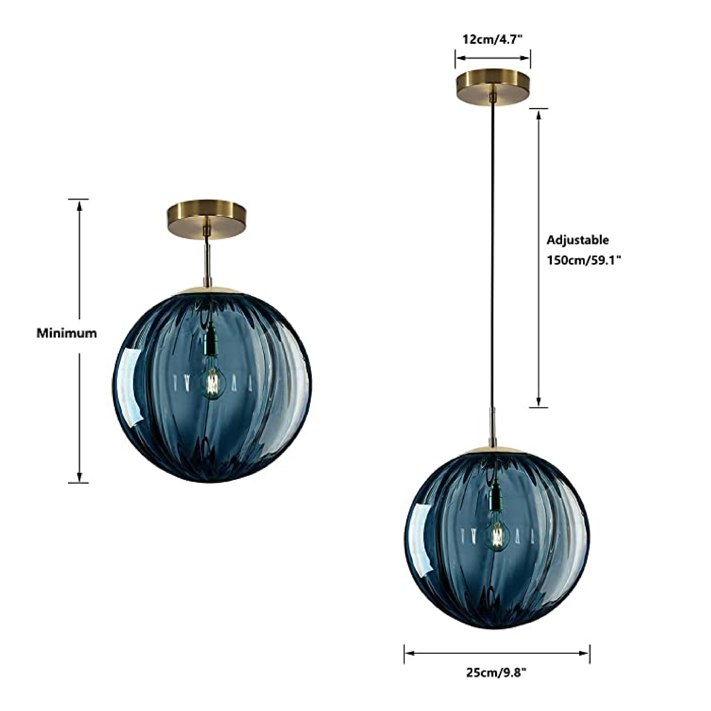 1 Pendant Light Large Entryway light fixture hanging Blue vintage globe Light