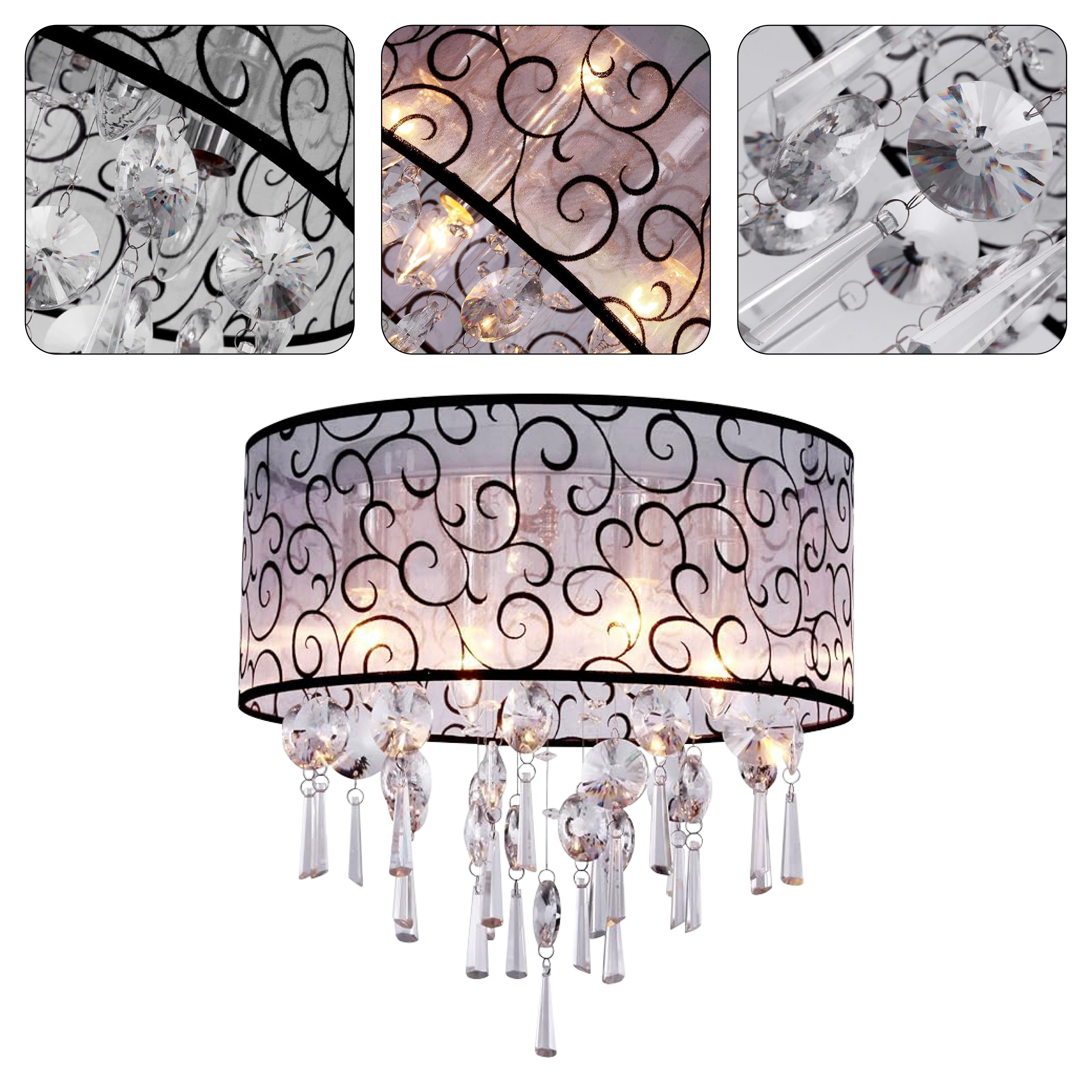 Elegant Transparent Crystal 4 Light Drum Flush Mount Ceiling Light Fixture