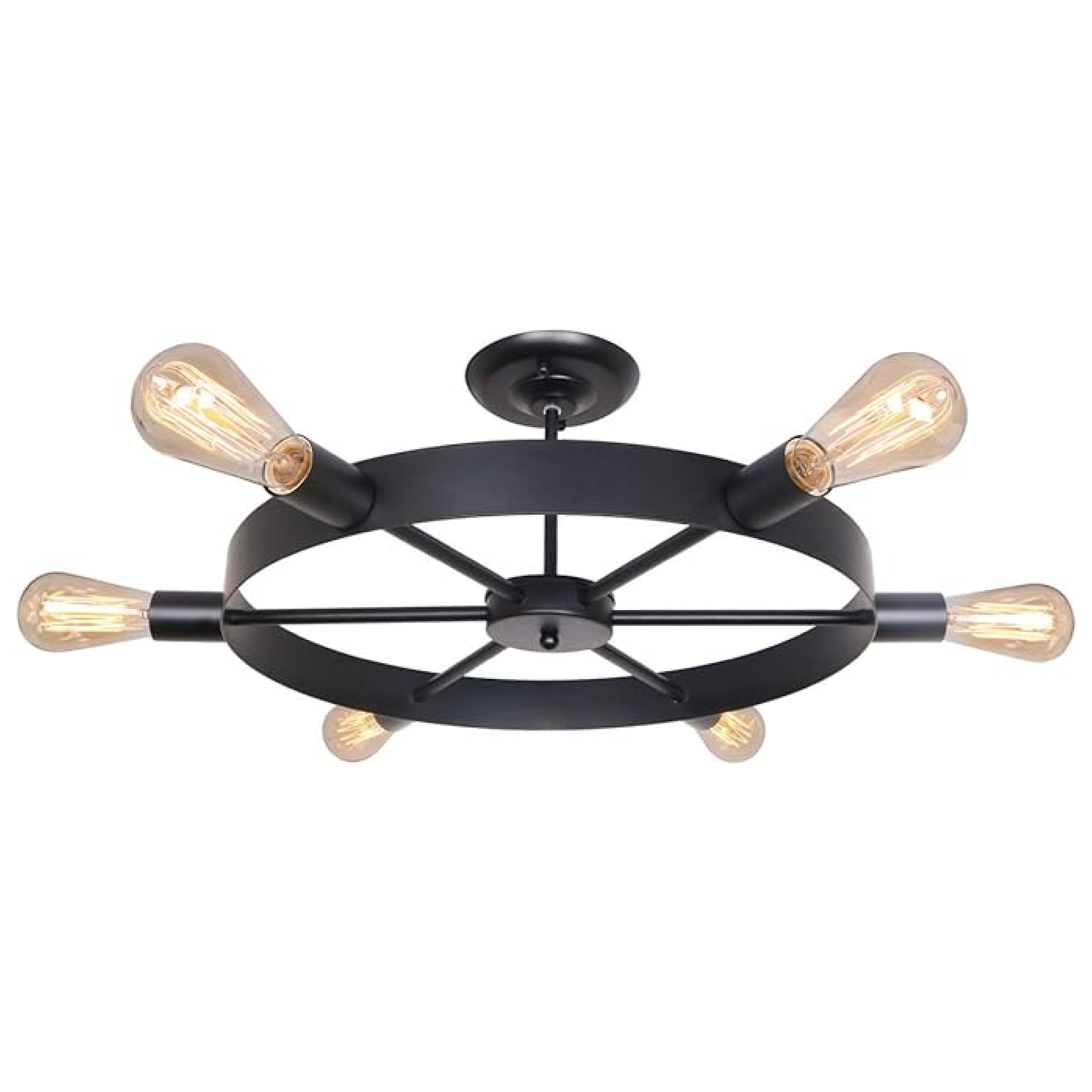 Vintage industrial circle black semi flush mount ceiling light