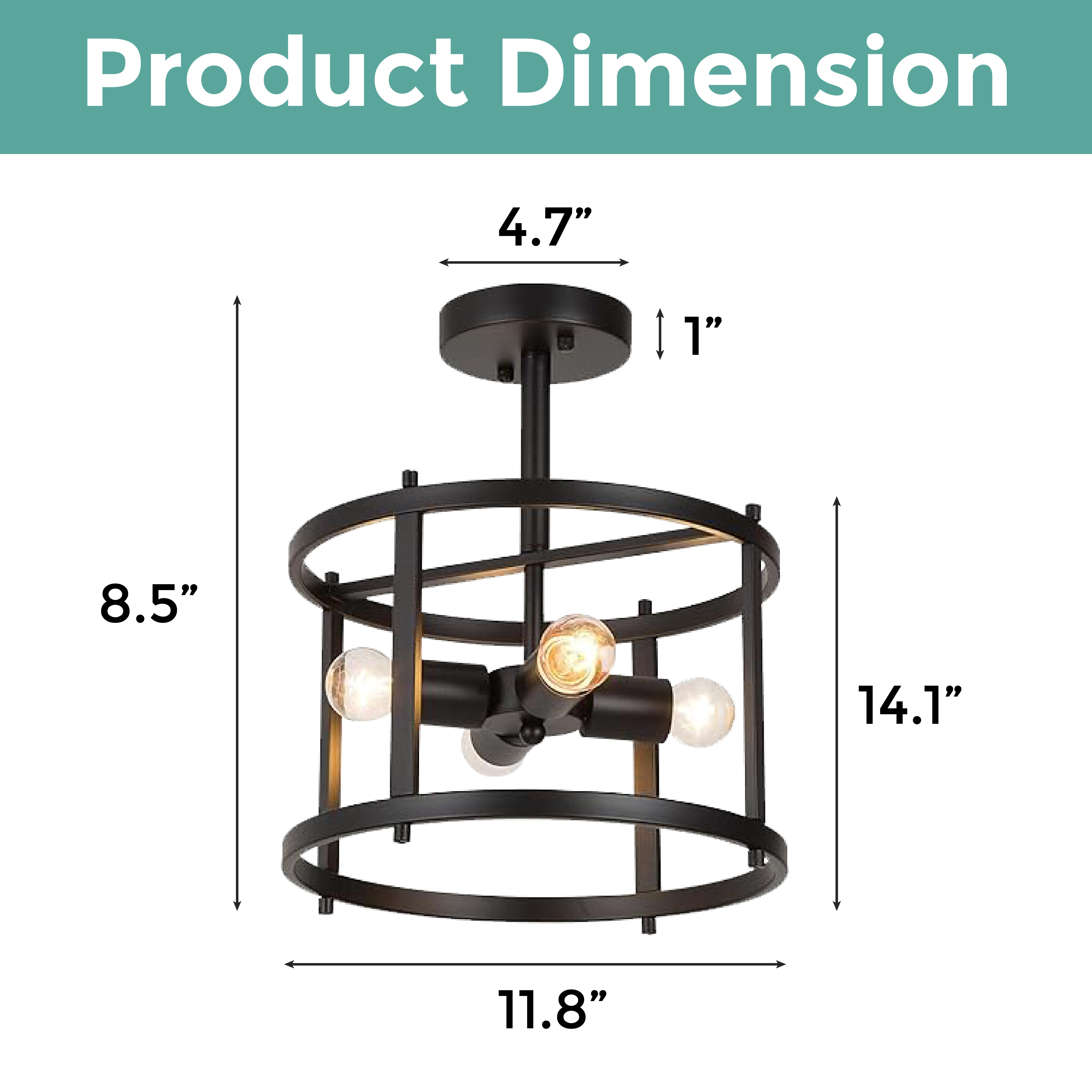 4 light vintage industrial black semi flush mount ceiling light