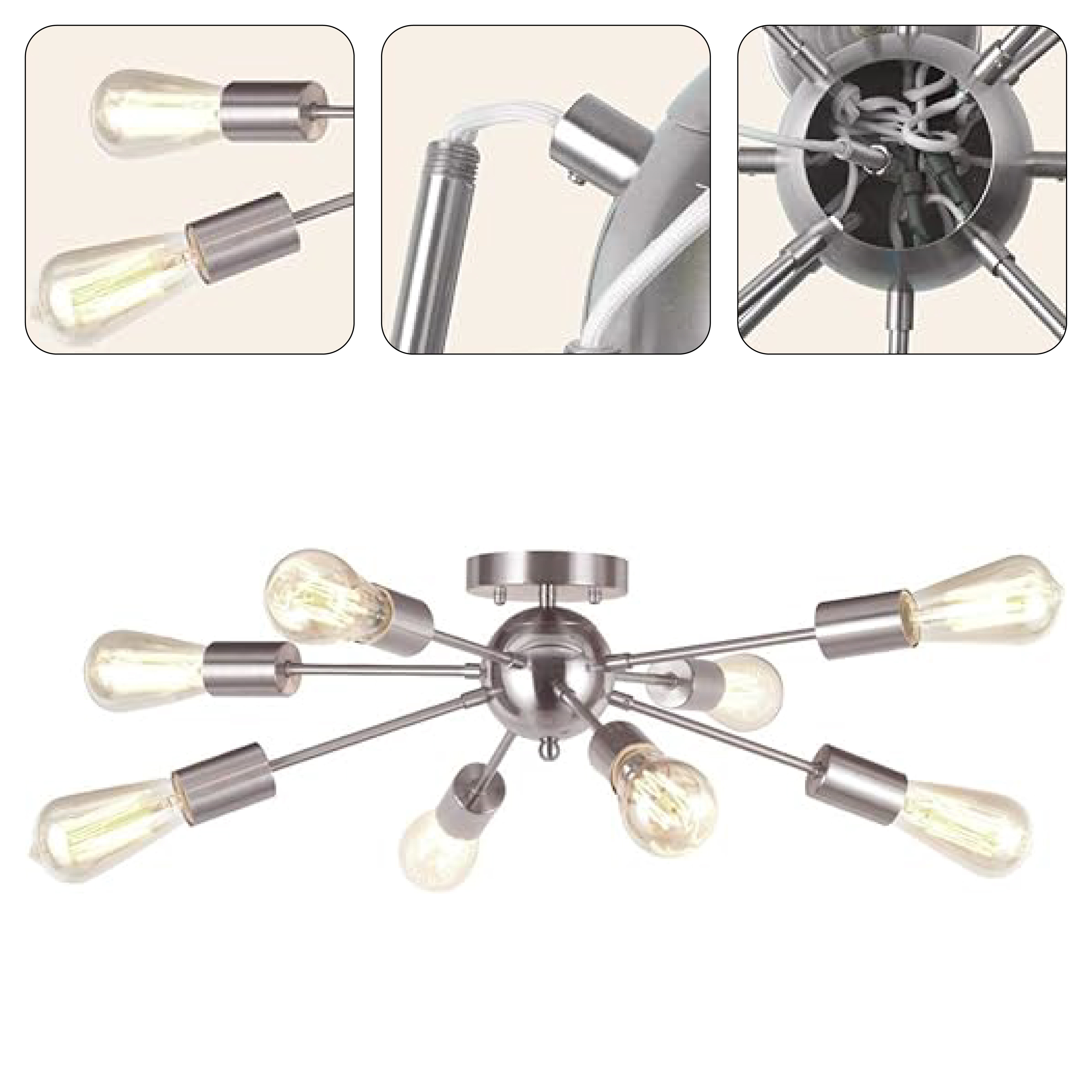 8 light antique sputnik ceiling light with brushed nickel finish