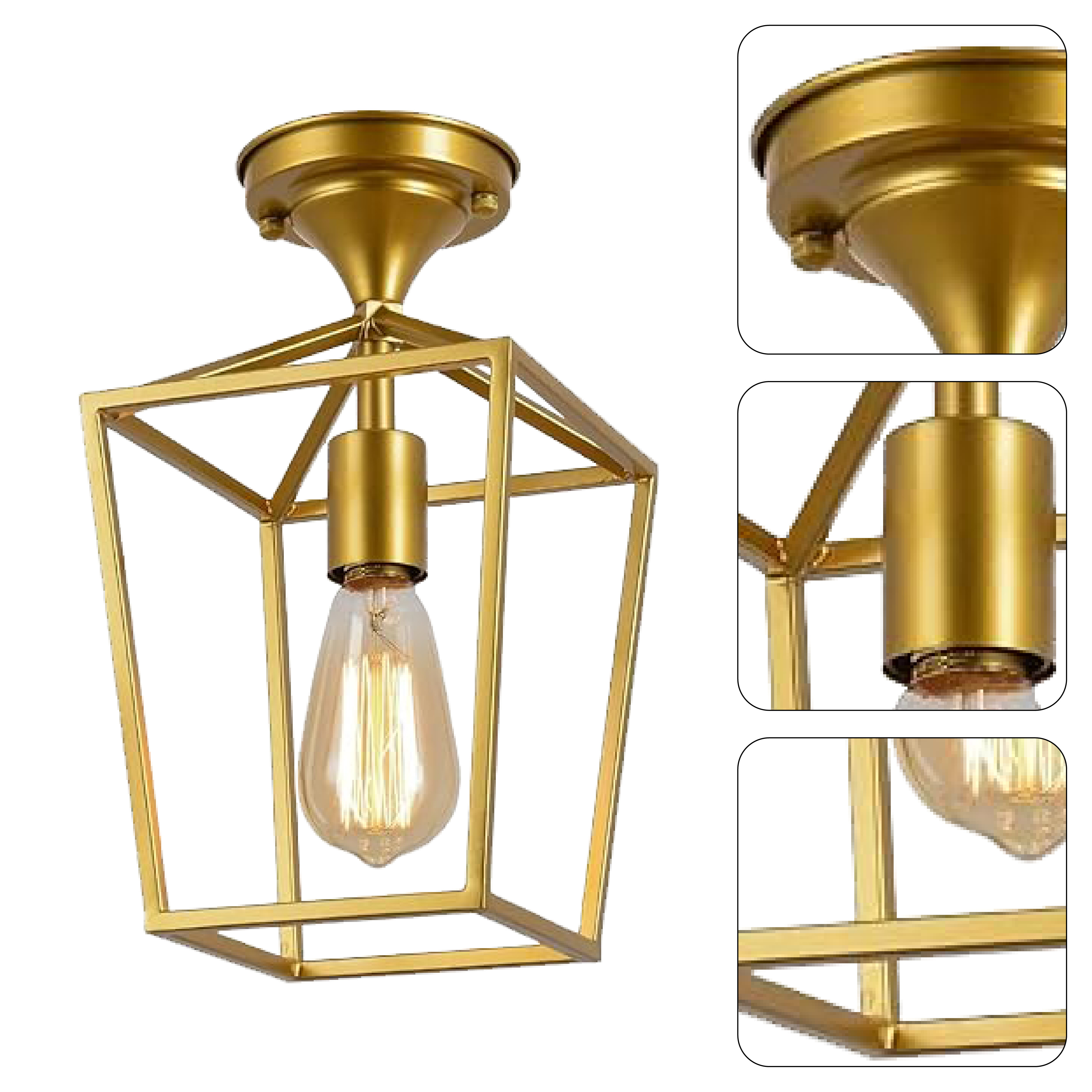 2 pack cage ceiling light fixture gold semi flush mount lighting