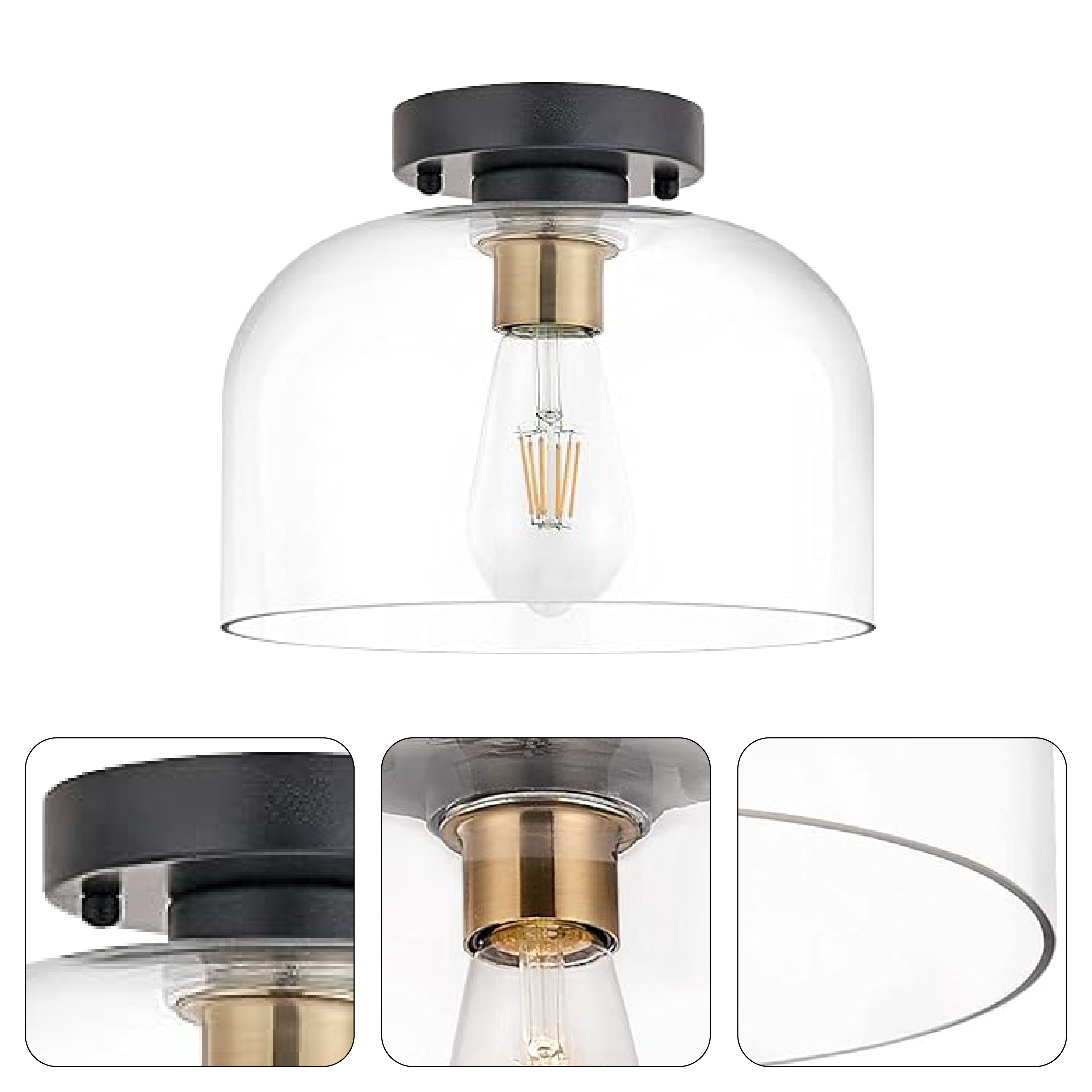 Glass ceiling light fixture black semi flush mount light fixture