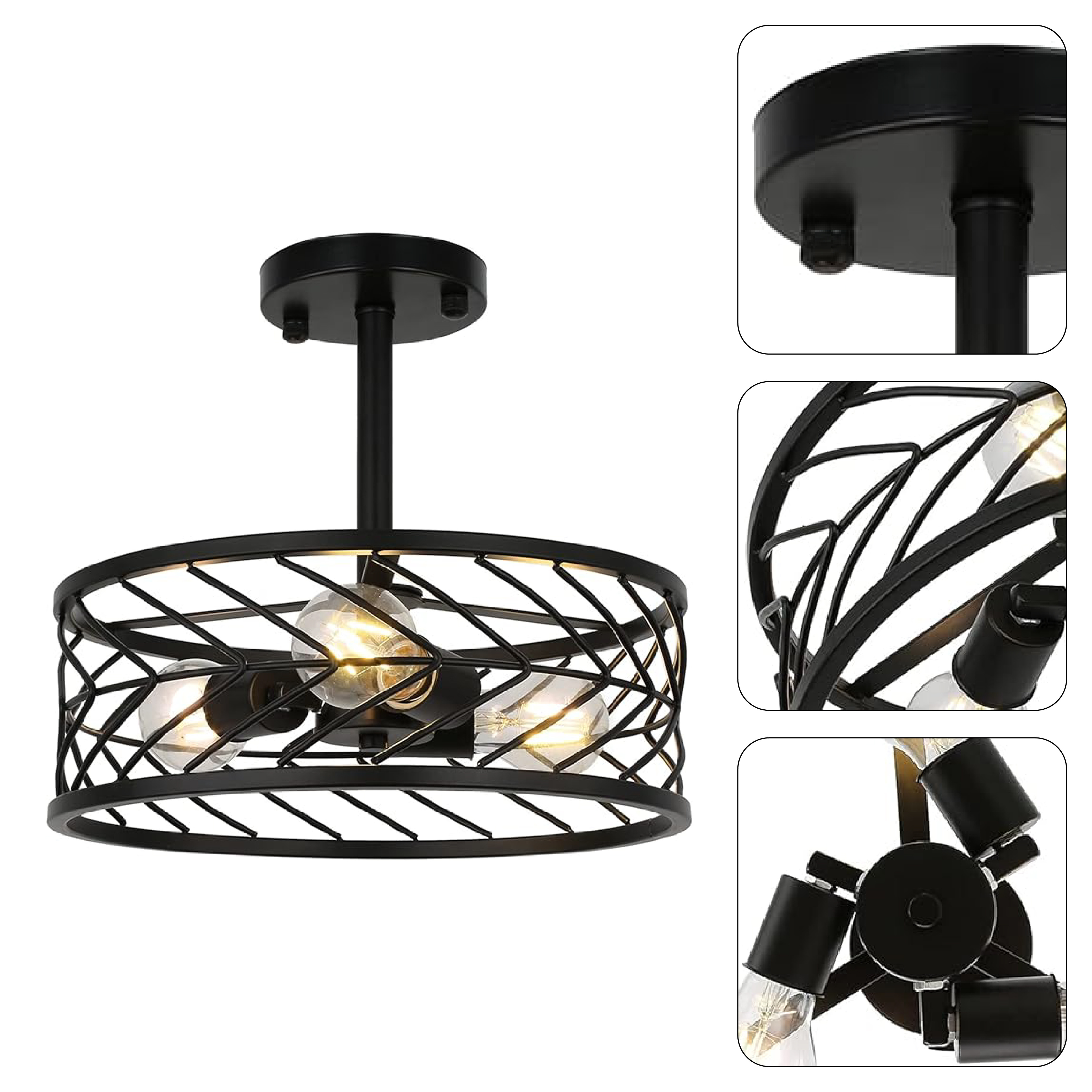 Rustic semi flush mount ceiling light 3 light black farmhouse ceiling lamp lighting