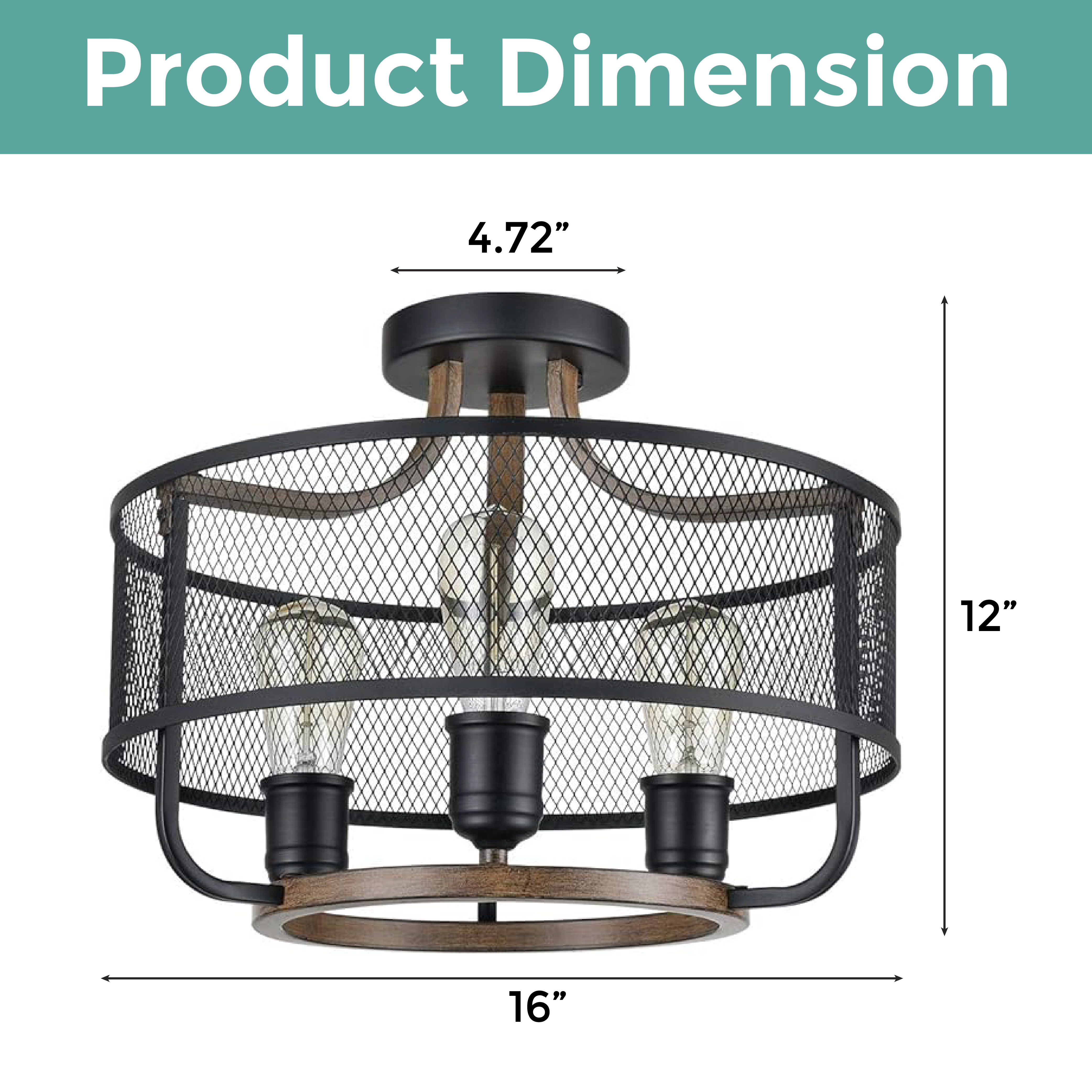 3 light black ceiling lamp wire mesh flush mount light fixture wood light