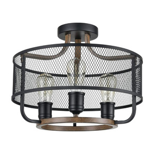 3 light black ceiling lamp wire mesh flush mount light fixture wood light