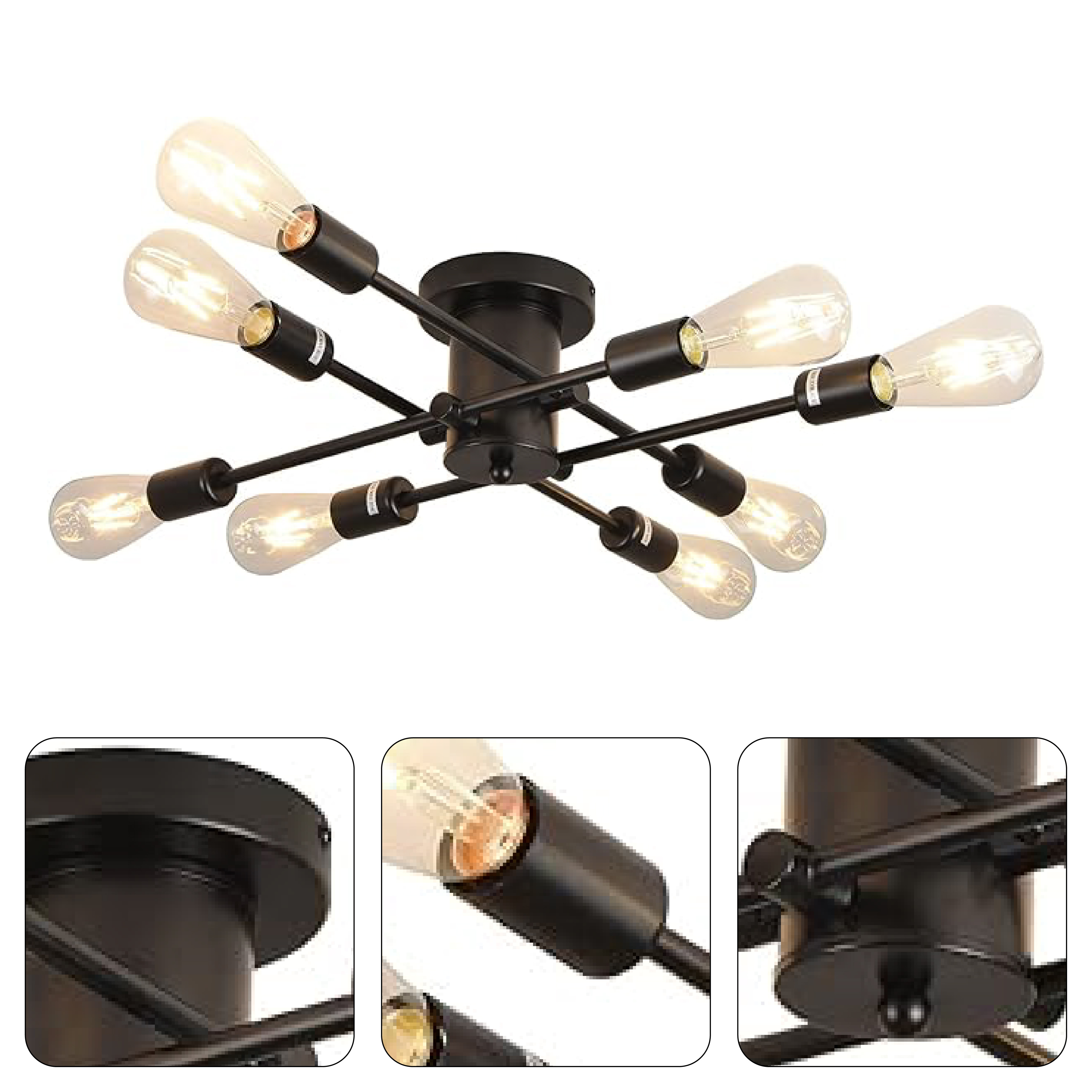 8 light semi flush mount ceiling lamp black sputnik ceiling lighting