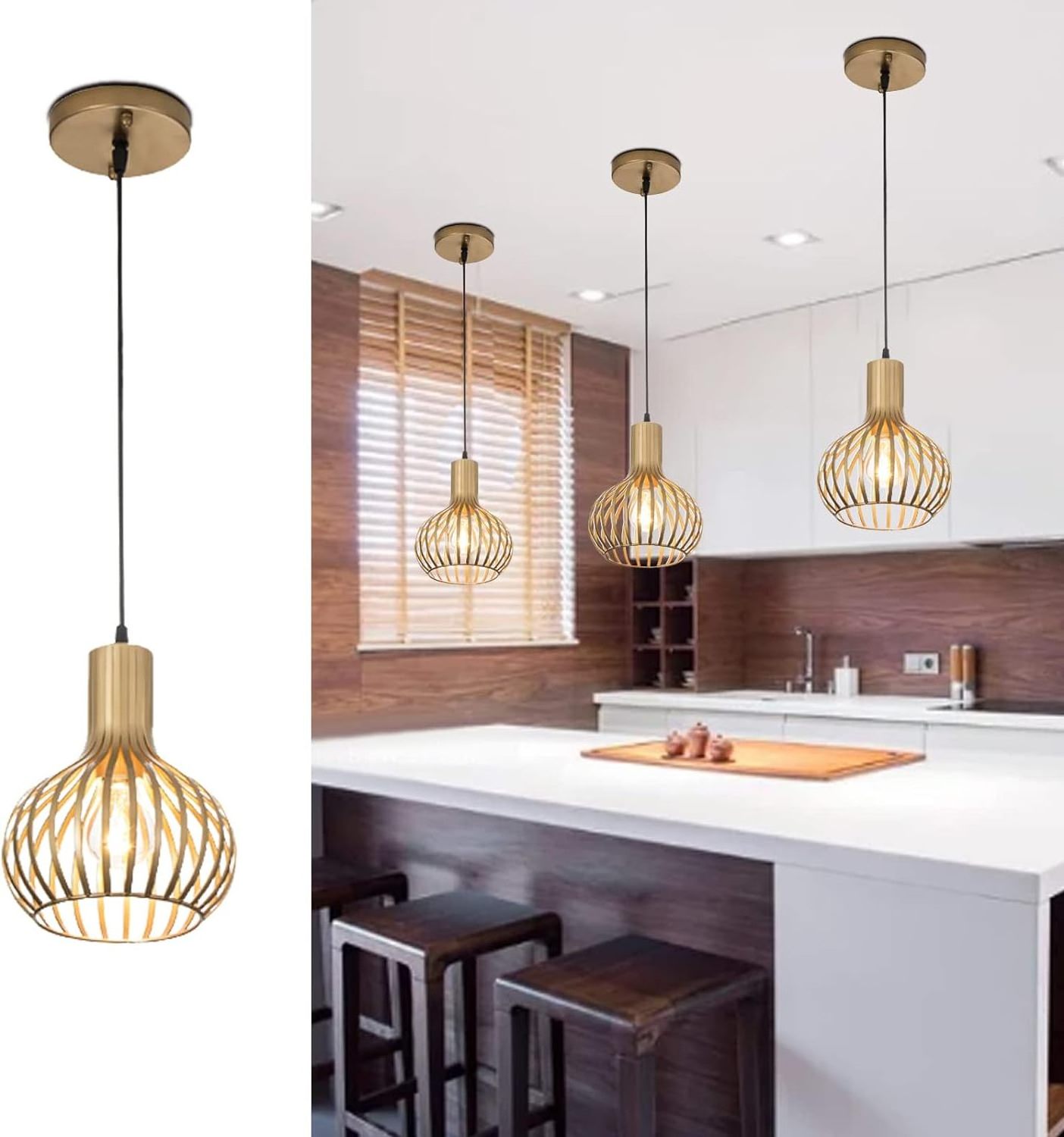 Modern brass industrial pendant light cage pendant fixture