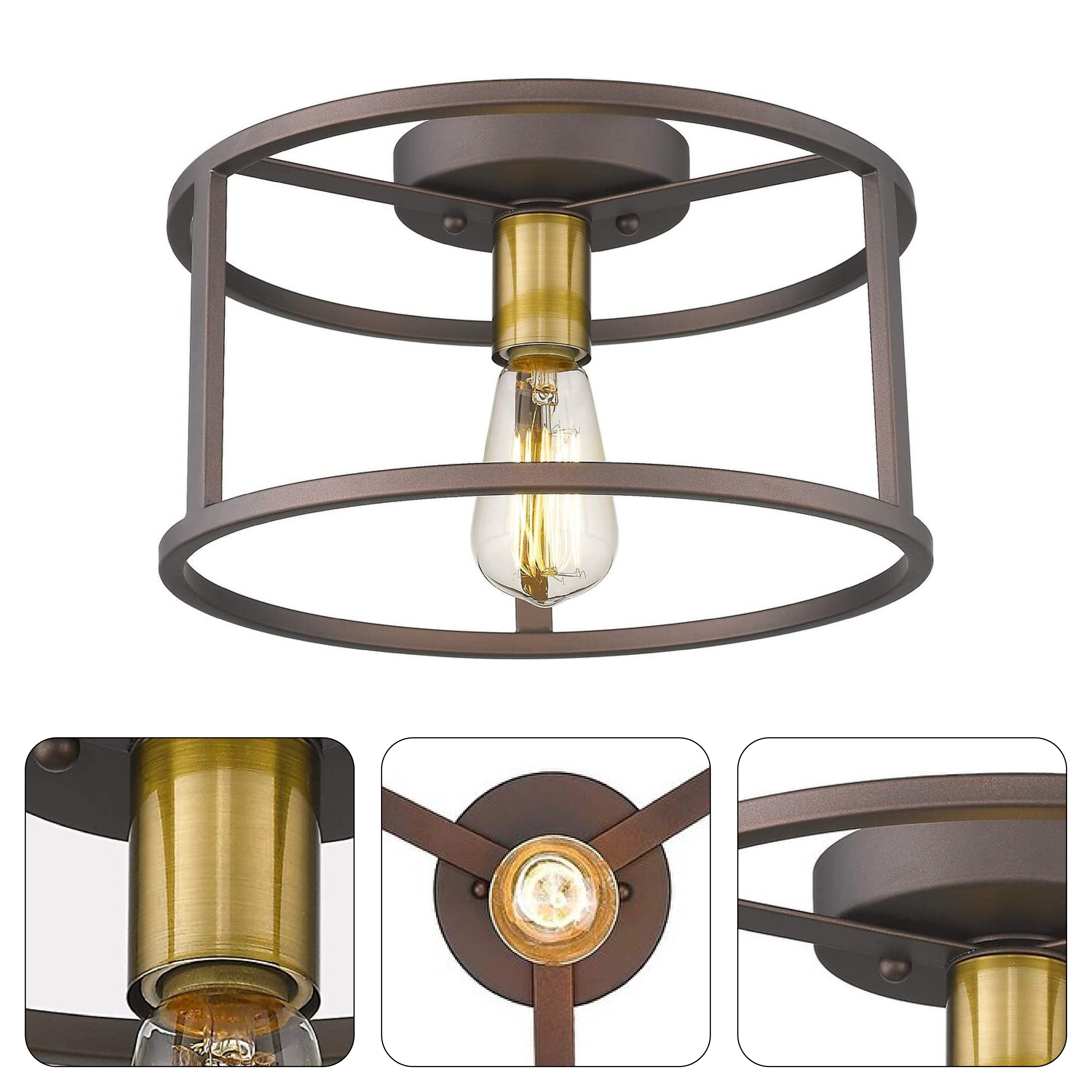 Vintage industrial ceiling light fixture with oil-rubbed bronze finish