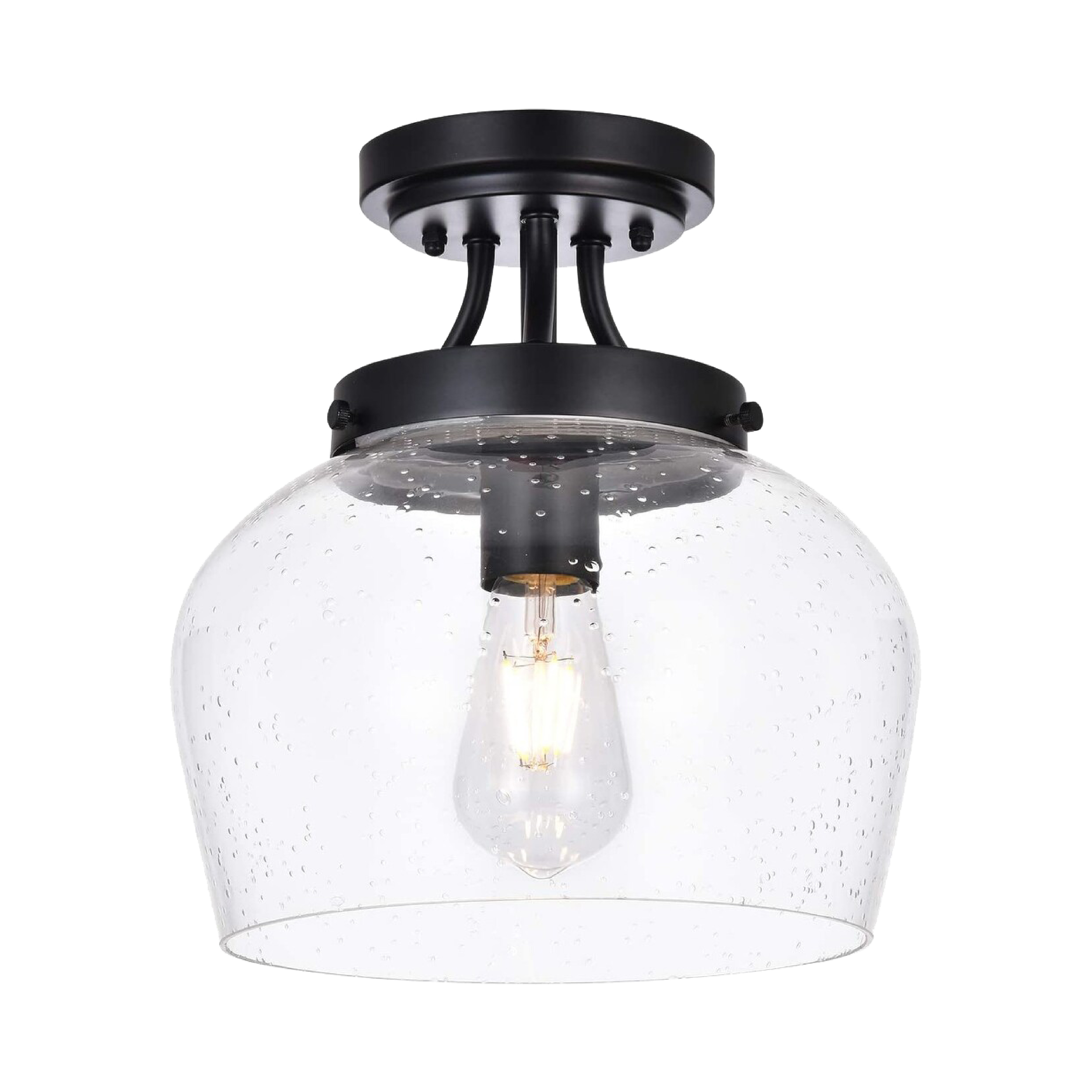 Modern semi flush mount ceiling light black ceiling lighting with seeded glass shade