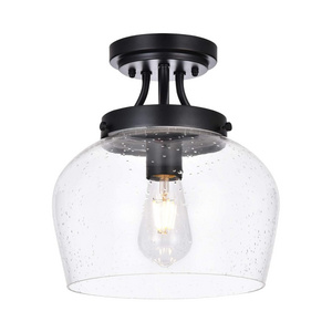 Modern semi flush mount ceiling light black ceiling lighting with seeded glass shade