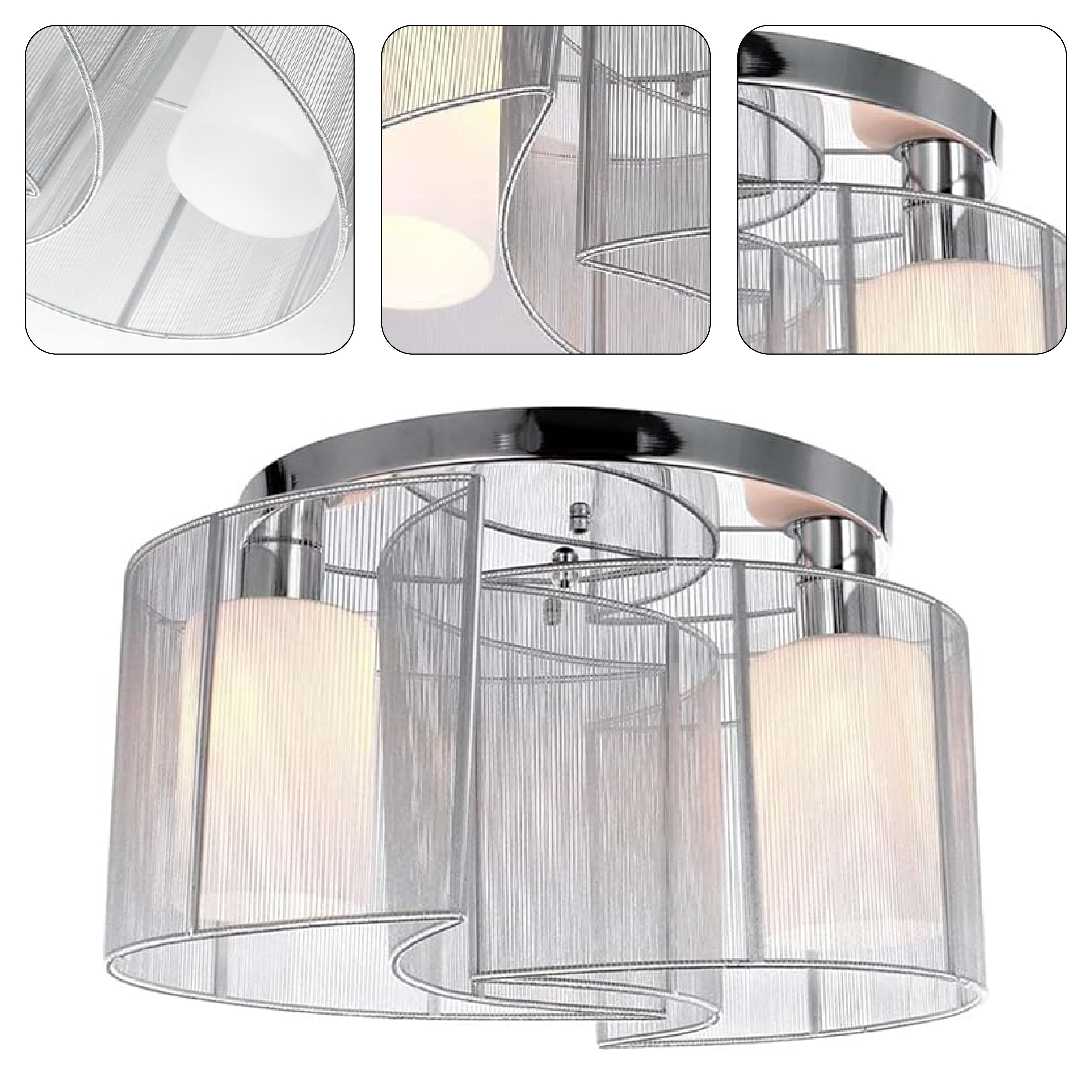 Chrome 2 Light Semi Flush Mount Ceiling Light Fixture Glass Cloth Cover