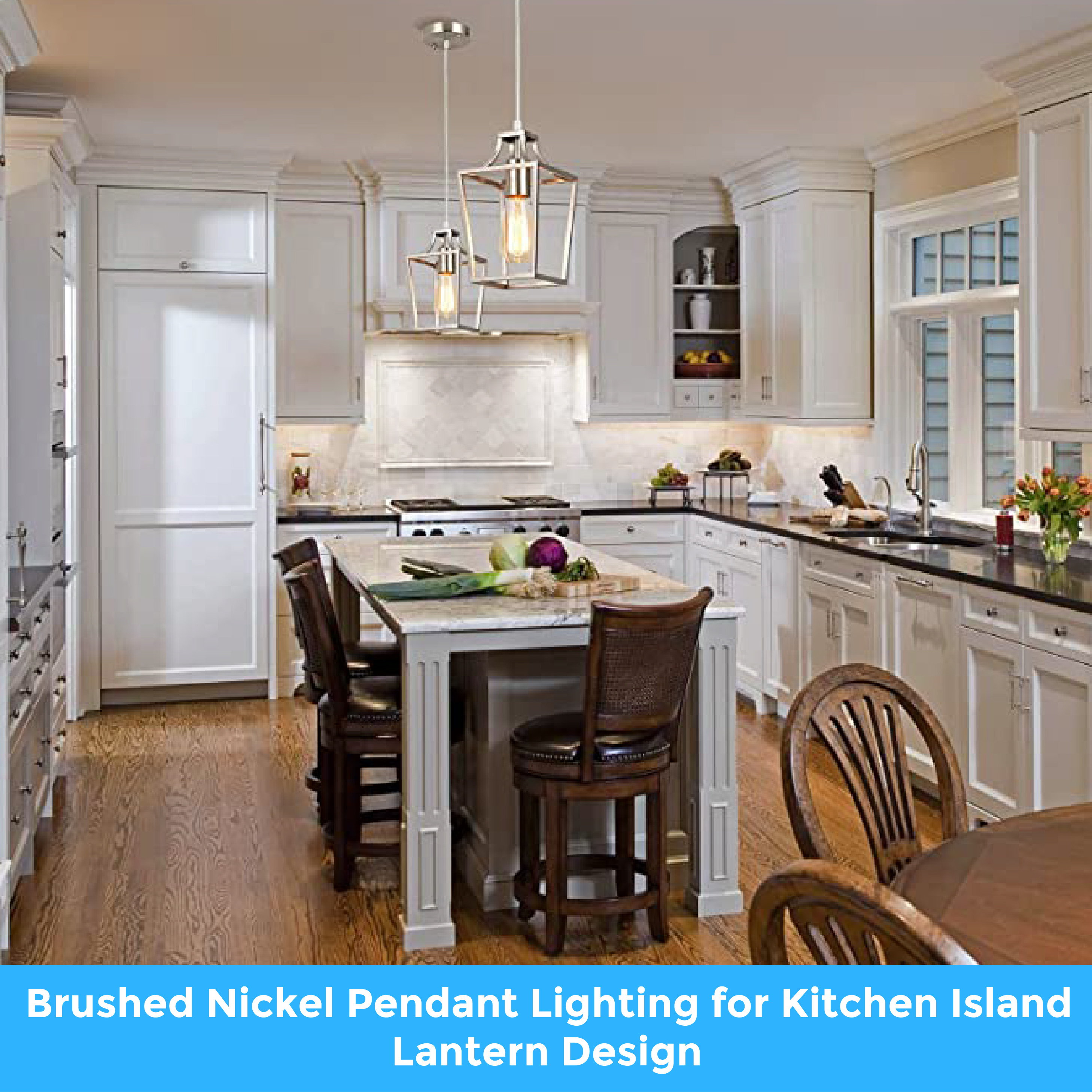 Brushed Nickel island pendant lights for kitchen 1 Light farmhouse lantern Modern Industrial light bulb fixture