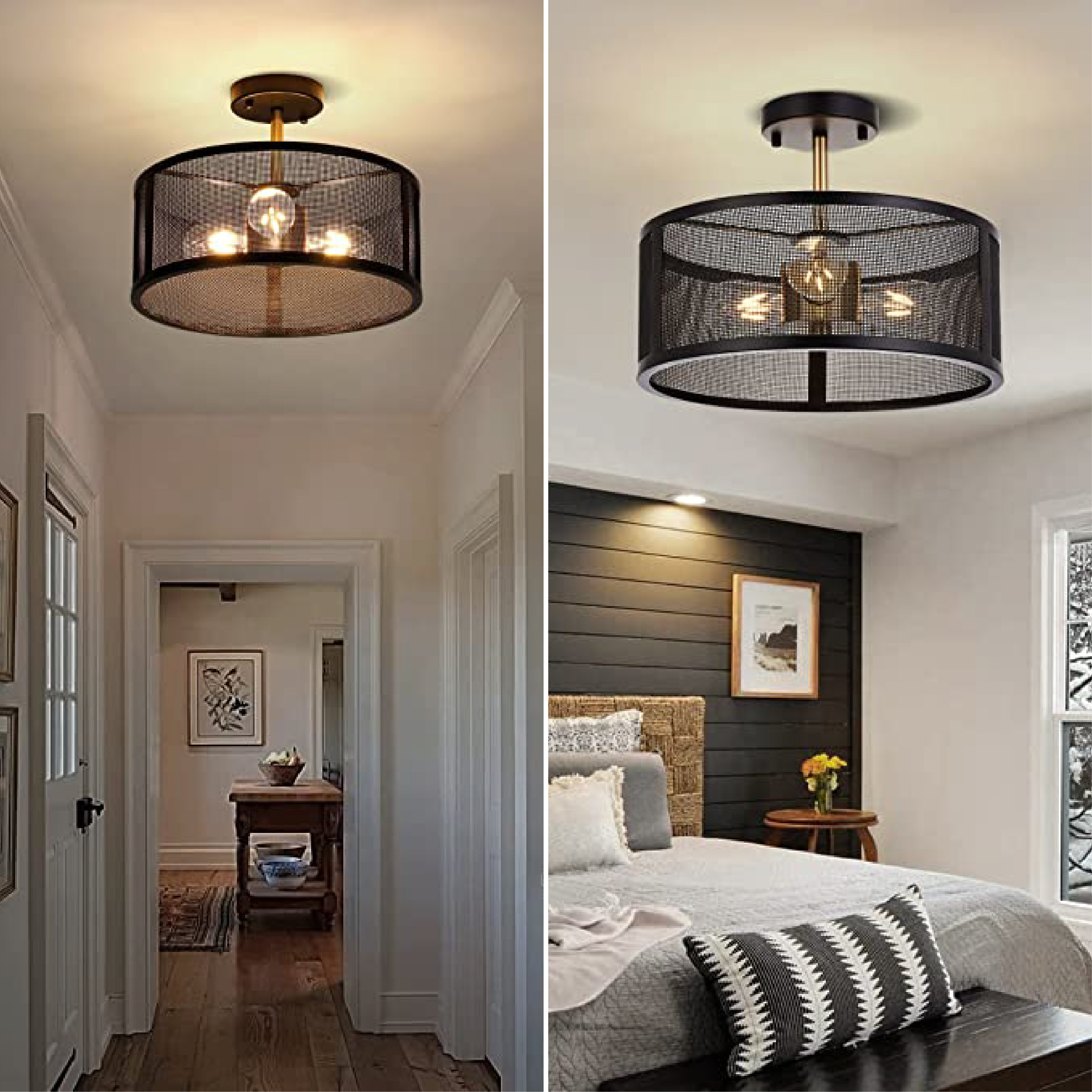 3 bedroom light fixture Black semi flush mount ceiling light Classic Metal flush mount lighting