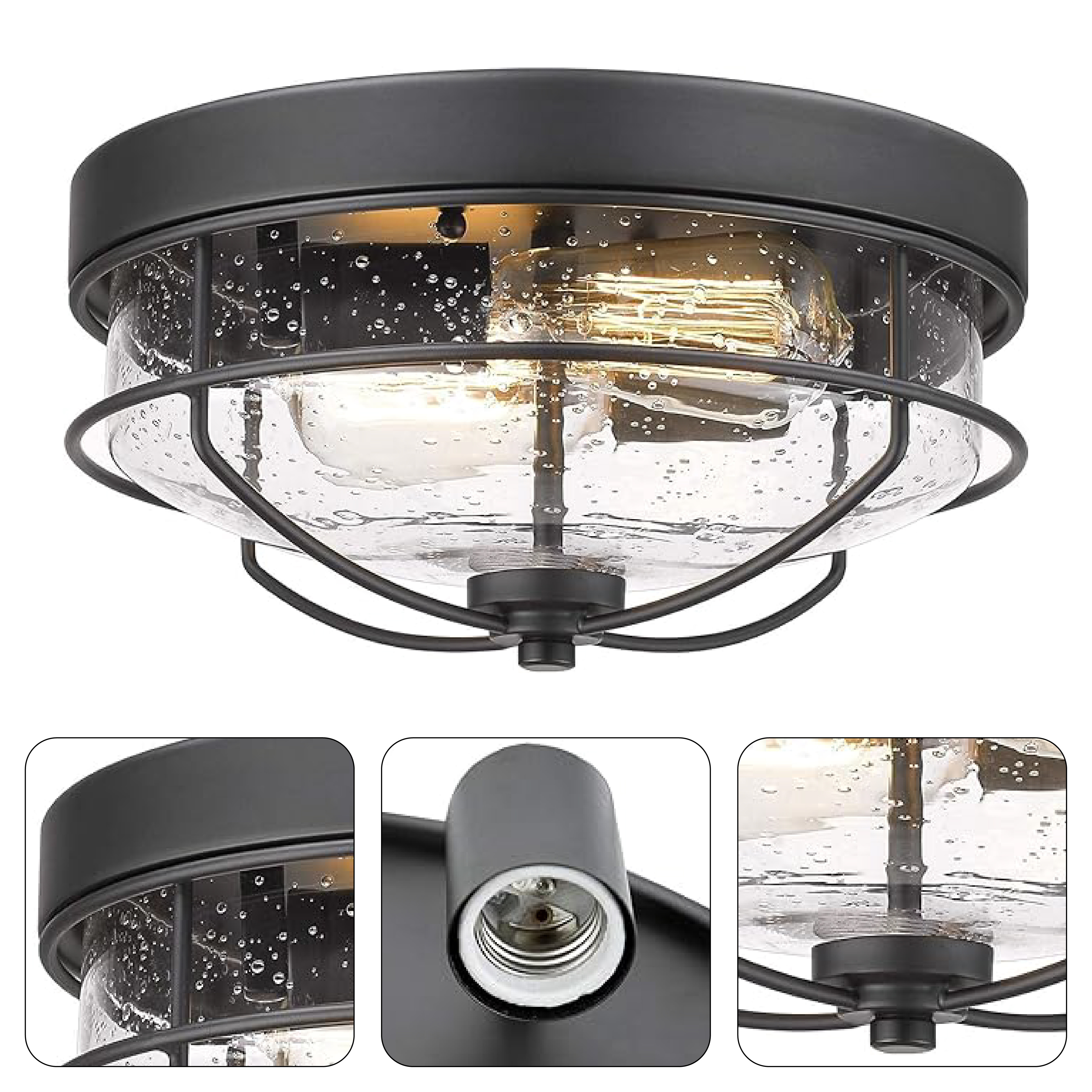 Industrial light fixtures ceiling 2 light glass flush mount