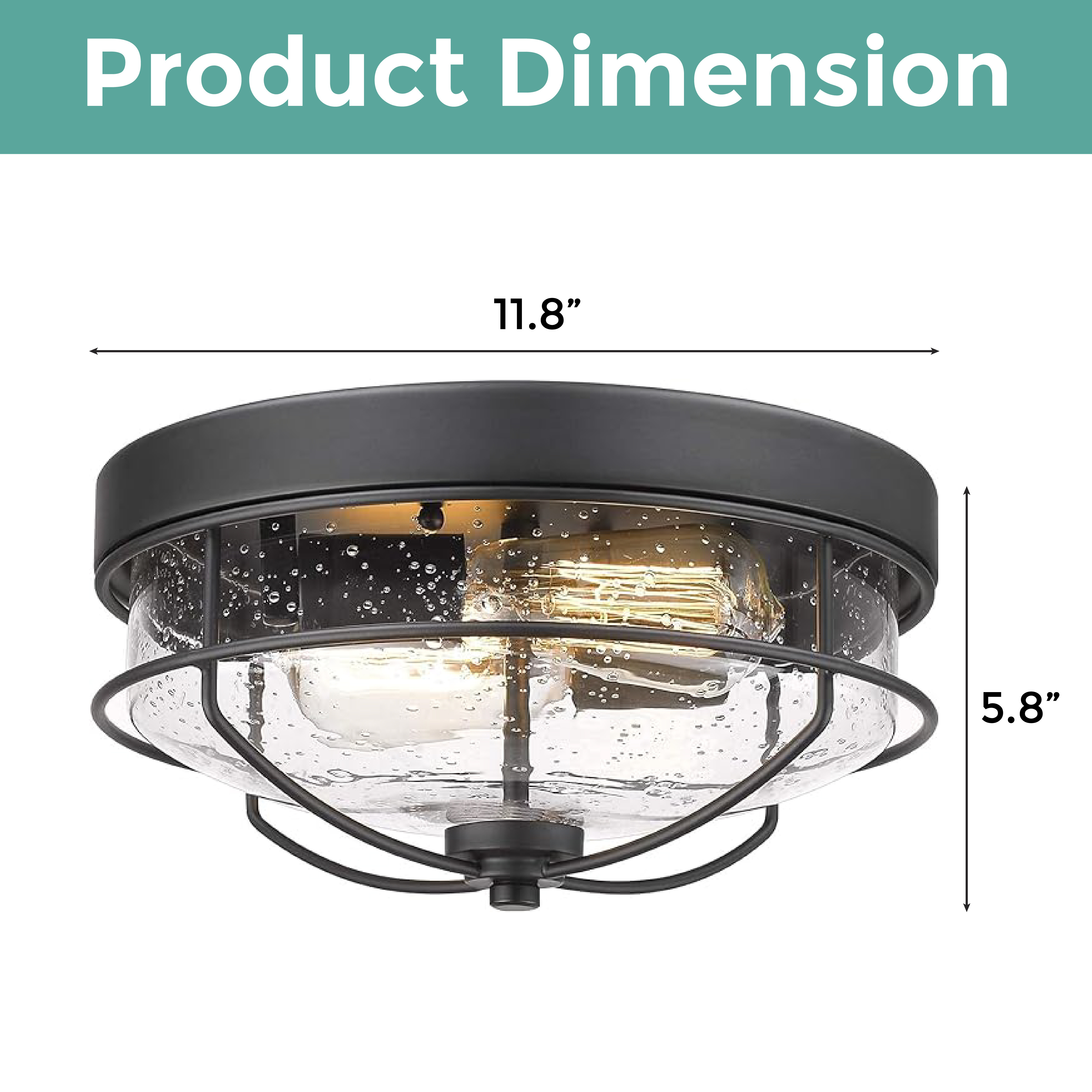 Industrial light fixtures ceiling 2 light glass flush mount