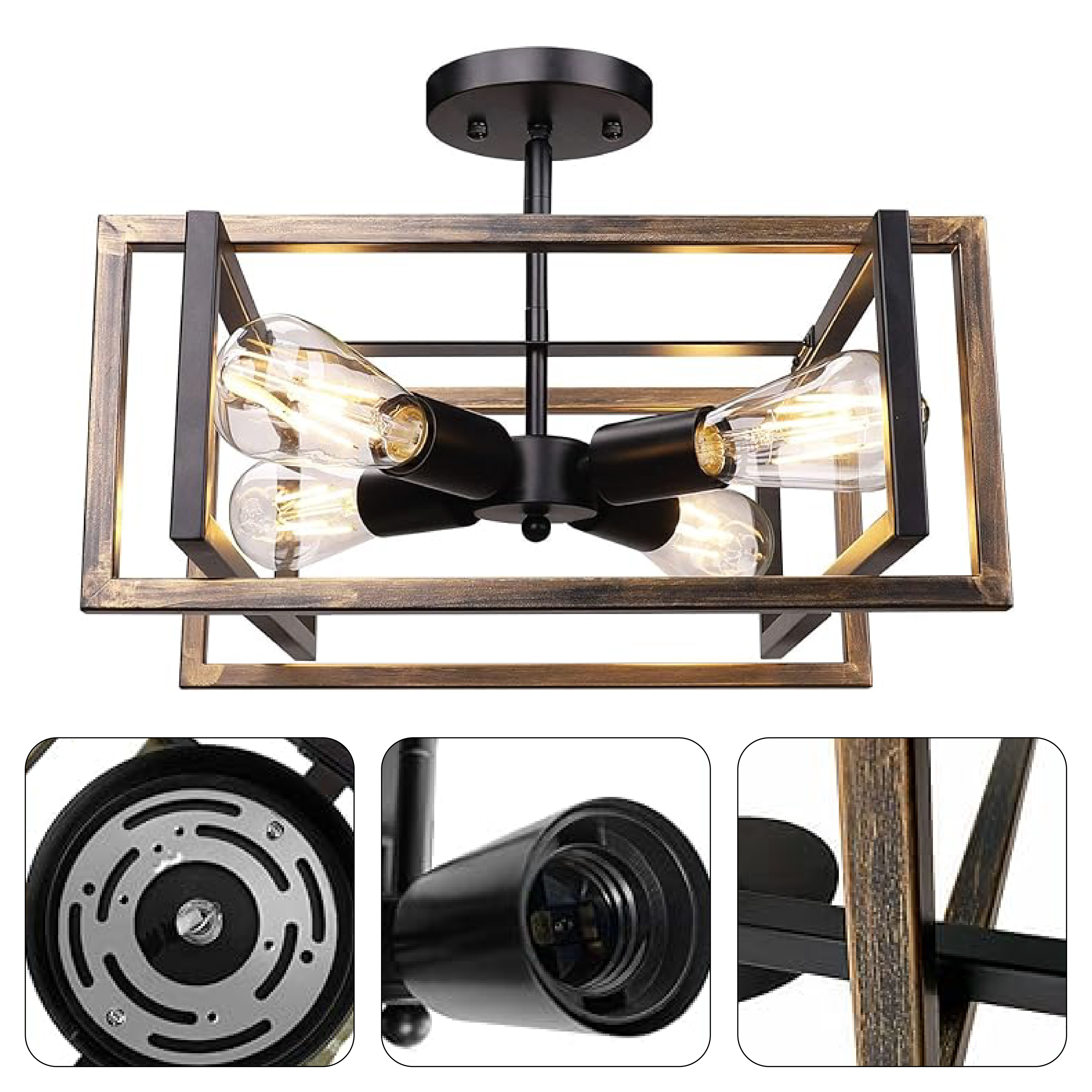 Industrial rustic ceiling light 4 light farmhouse flush mount ceiling light fixture