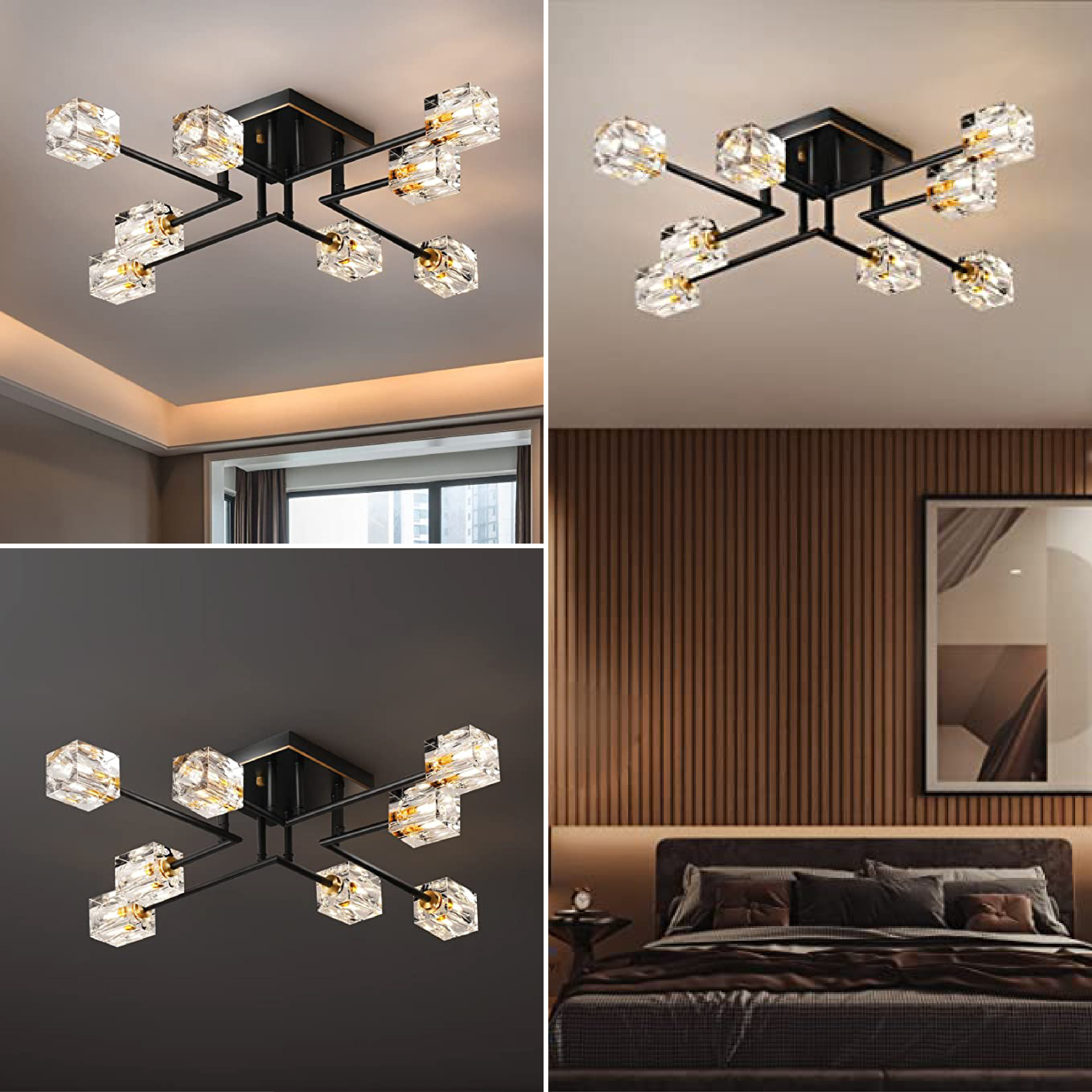 8 ceiling light fixture modern Black and Gold dining room lighting Crystal ceiling light for living room