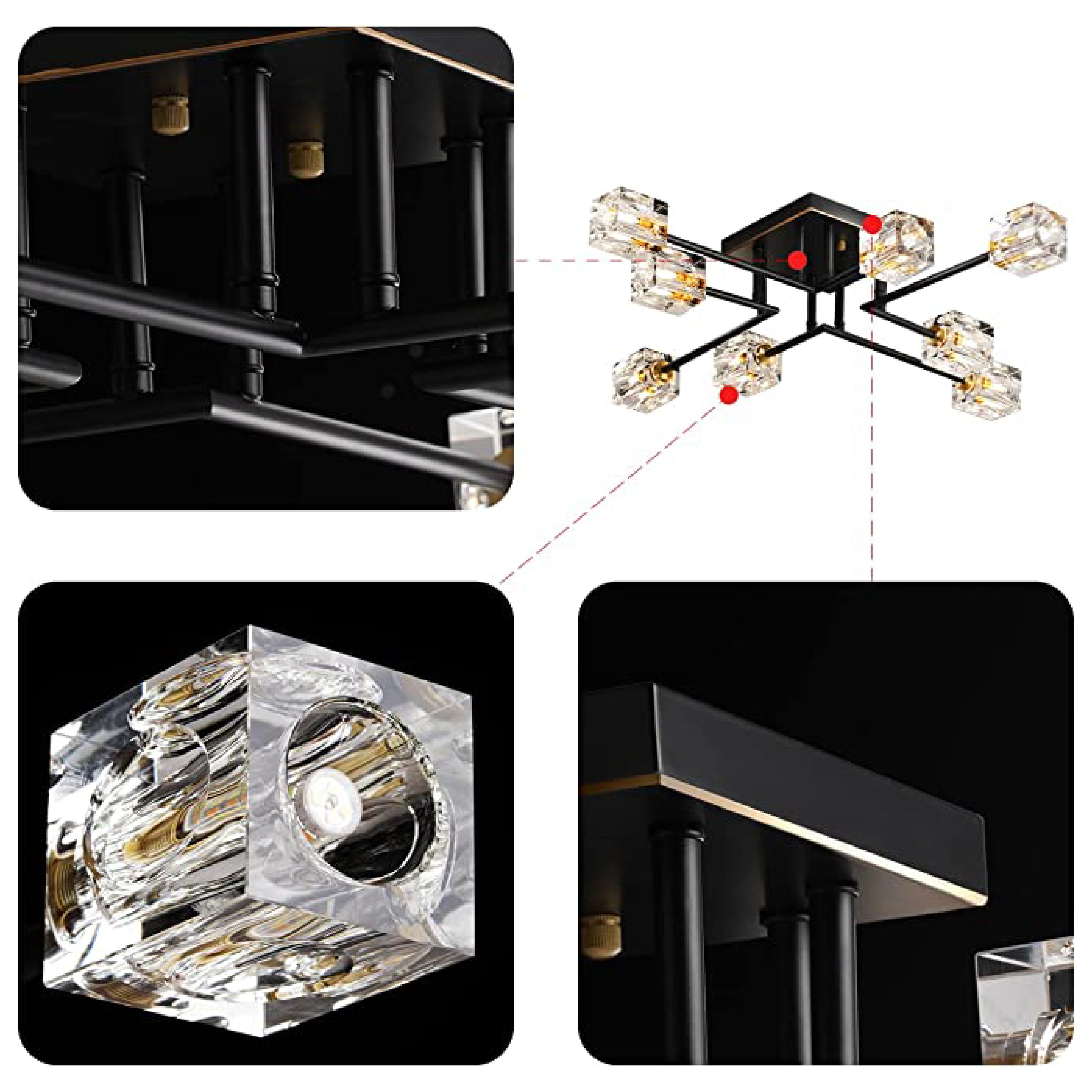 8 ceiling light fixture modern Black and Gold dining room lighting Crystal ceiling light for living room