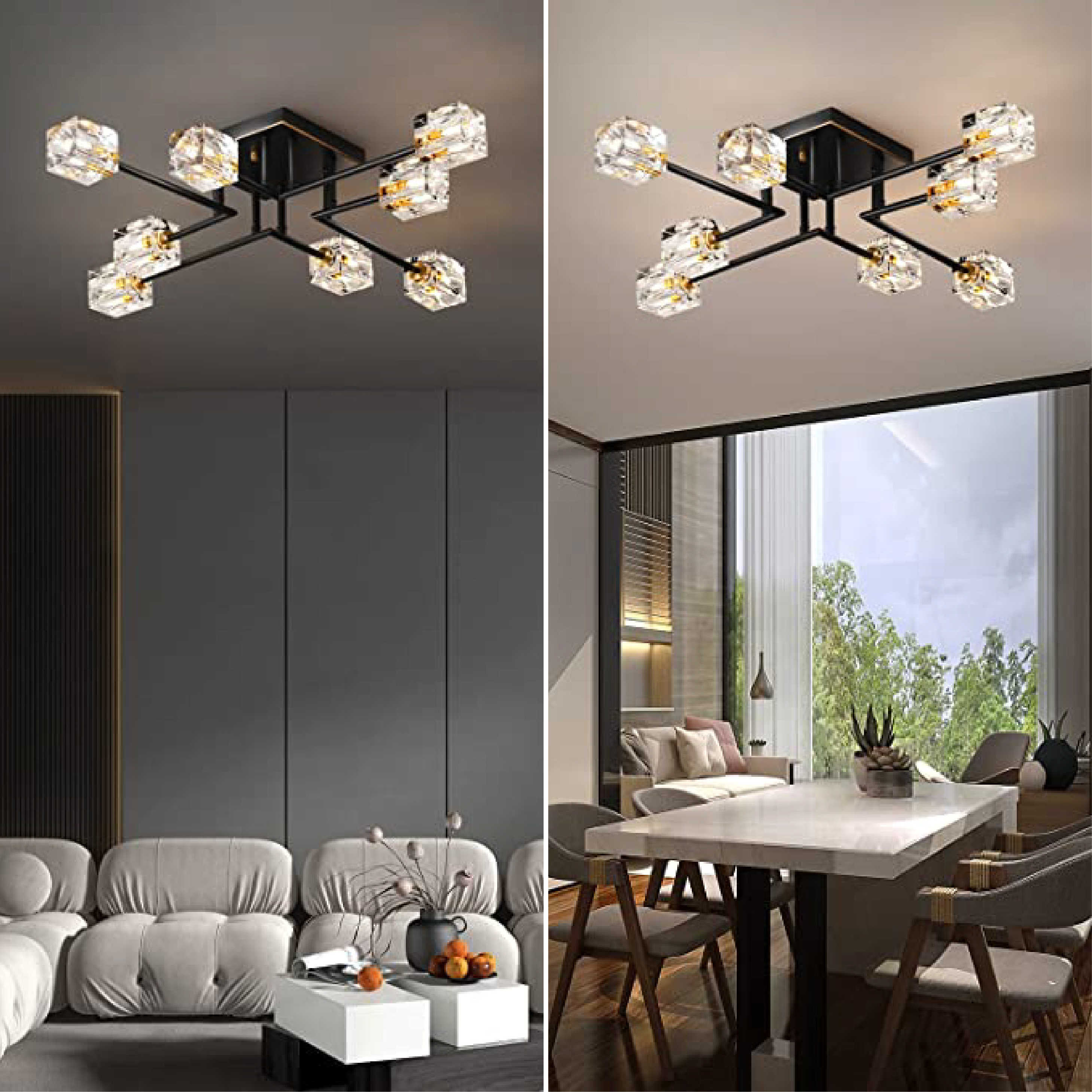 8 ceiling light fixture modern Black and Gold dining room lighting Crystal ceiling light for living room