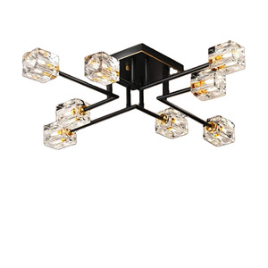 8 ceiling light fixture modern Black and Gold dining room lighting Crystal ceiling light for living room