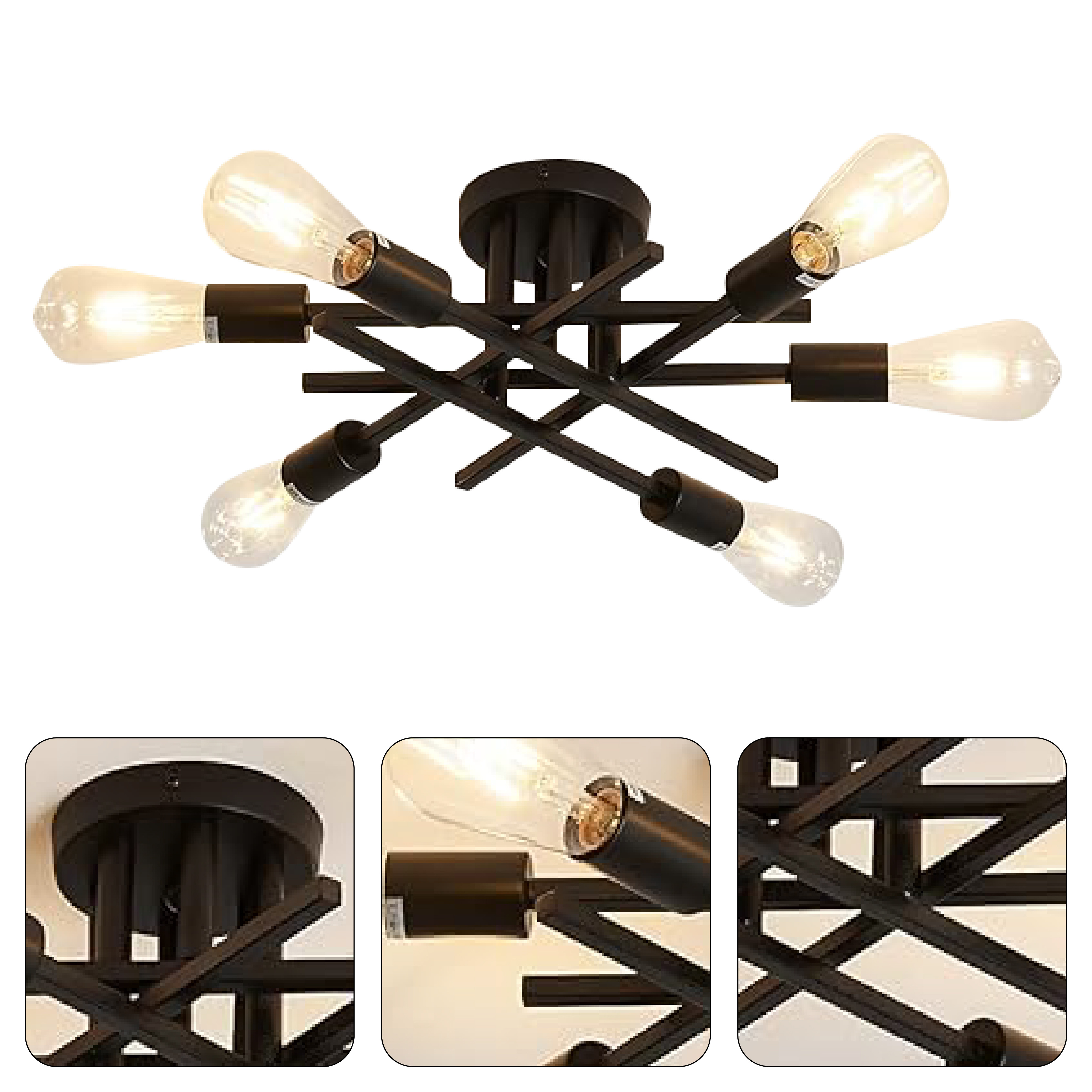 Modern semi flush mount ceiling lamp fixture sputnik vintage black ceiling light