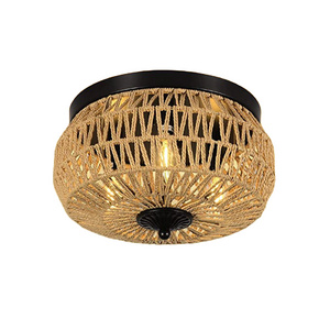 3  rattan ceiling light Brown rattan flush mount ceiling light Woven rattan light fixture