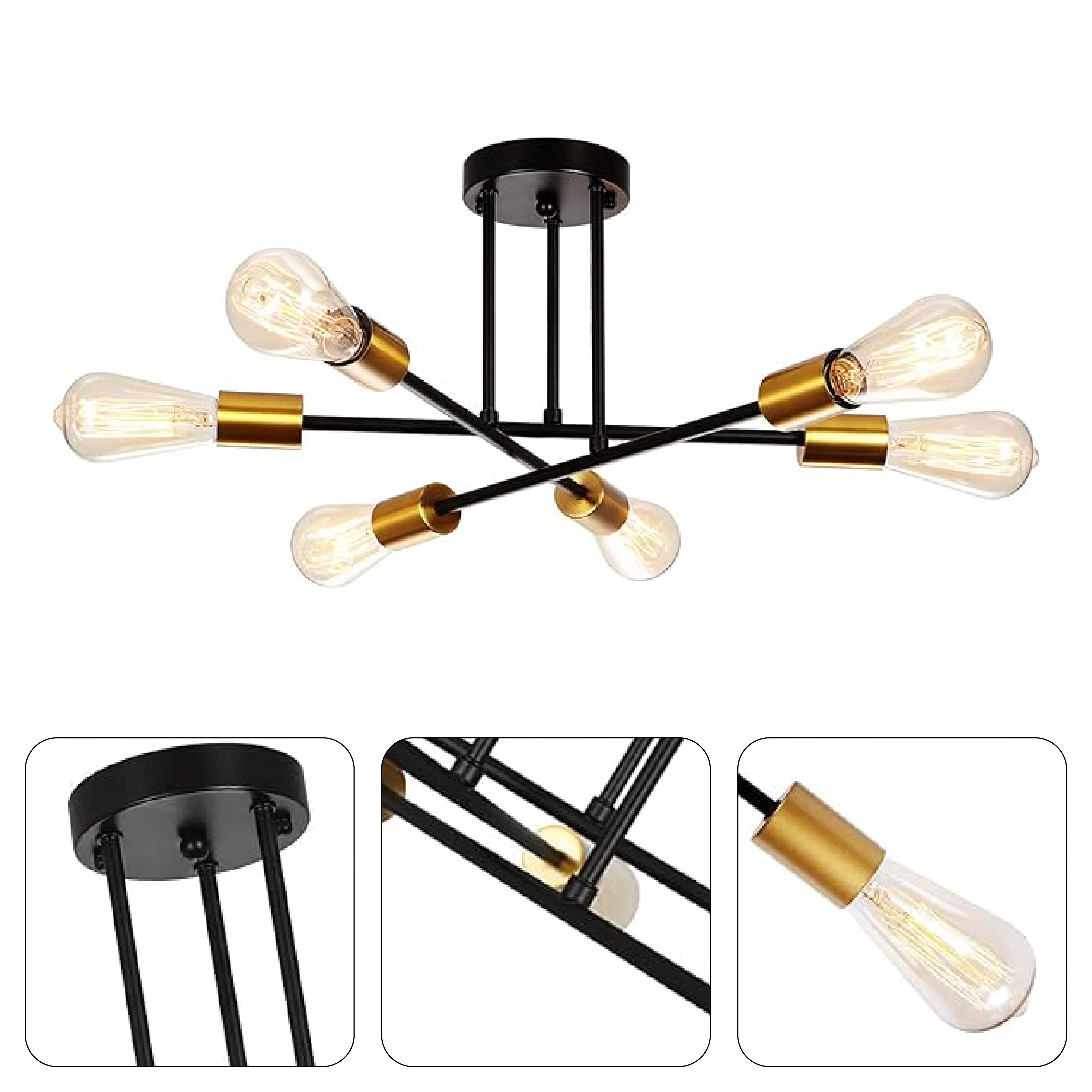 6 light modern sputnik light vintage semi flush mount light