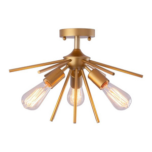 3 light sputnik flush mount ceiling light fixtures flush mount with antique brass finish