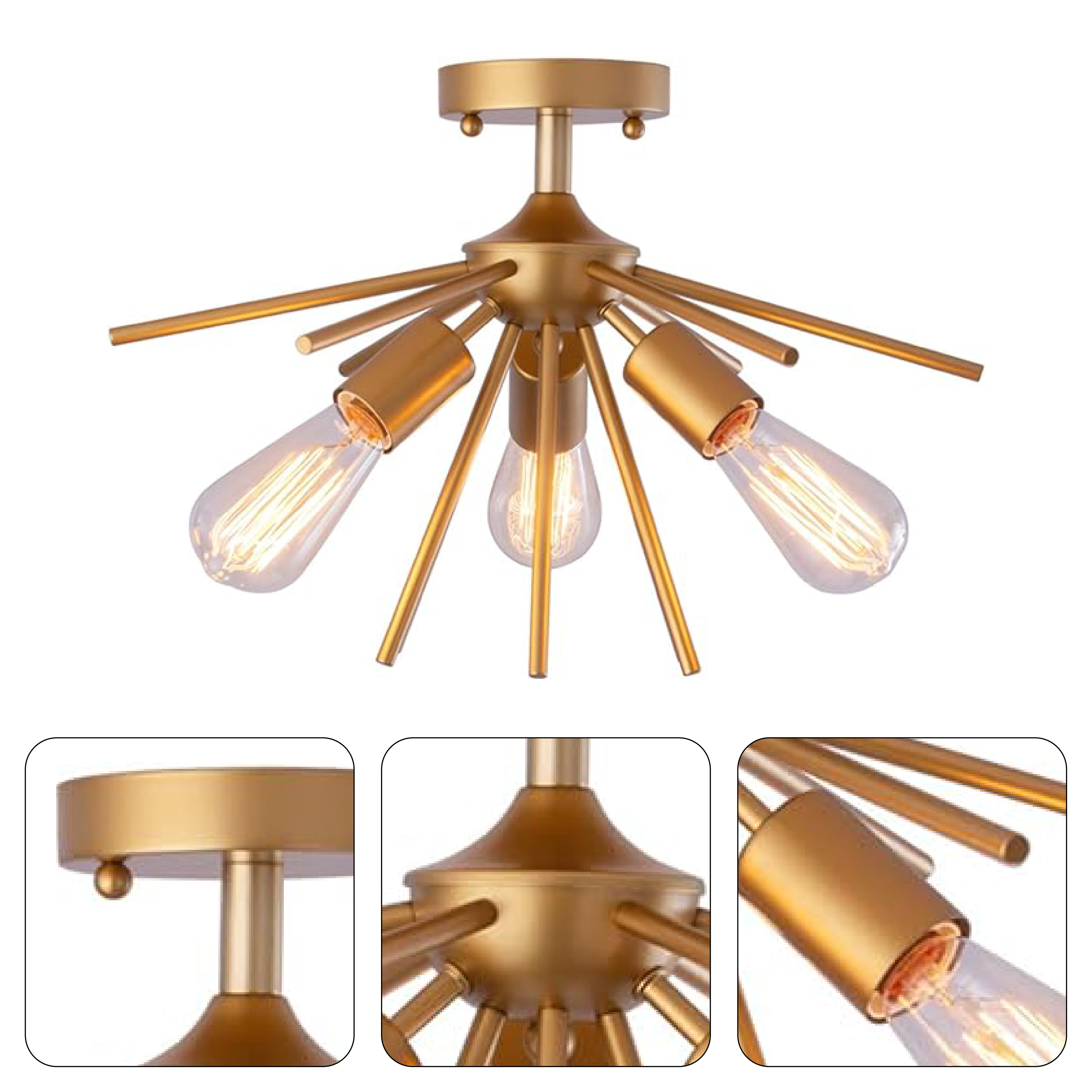 3 light sputnik flush mount ceiling light fixtures flush mount with antique brass finish