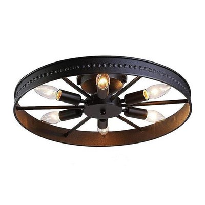 6 light E12 round flush mount ceiling light fixture industrial black farmhouse ceiling lamp