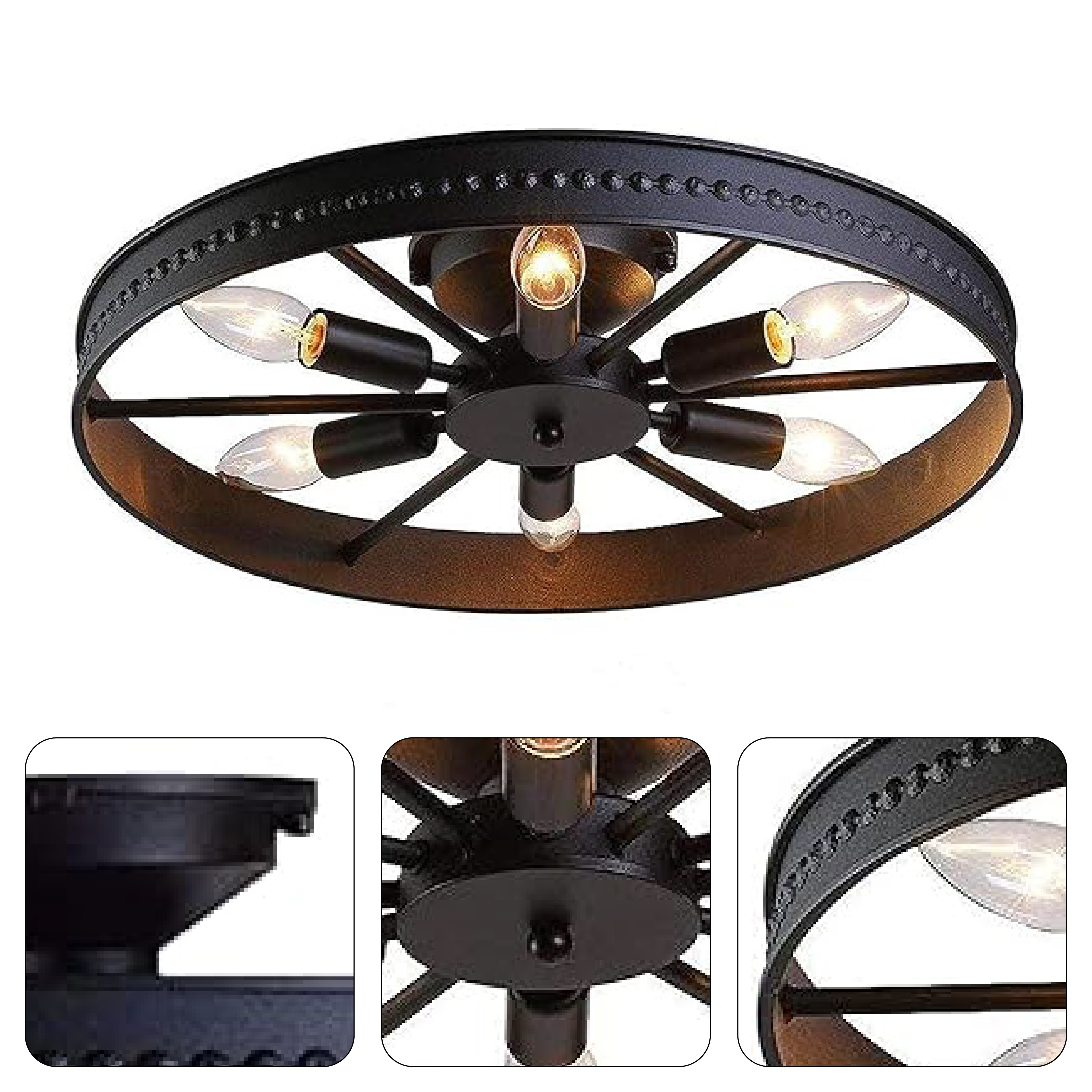 6 light E12 round flush mount ceiling light fixture industrial black farmhouse ceiling lamp