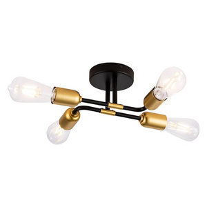 Modern bedroom lamp black 4 light ceiling light fixture rustic lamp with black and gold finish