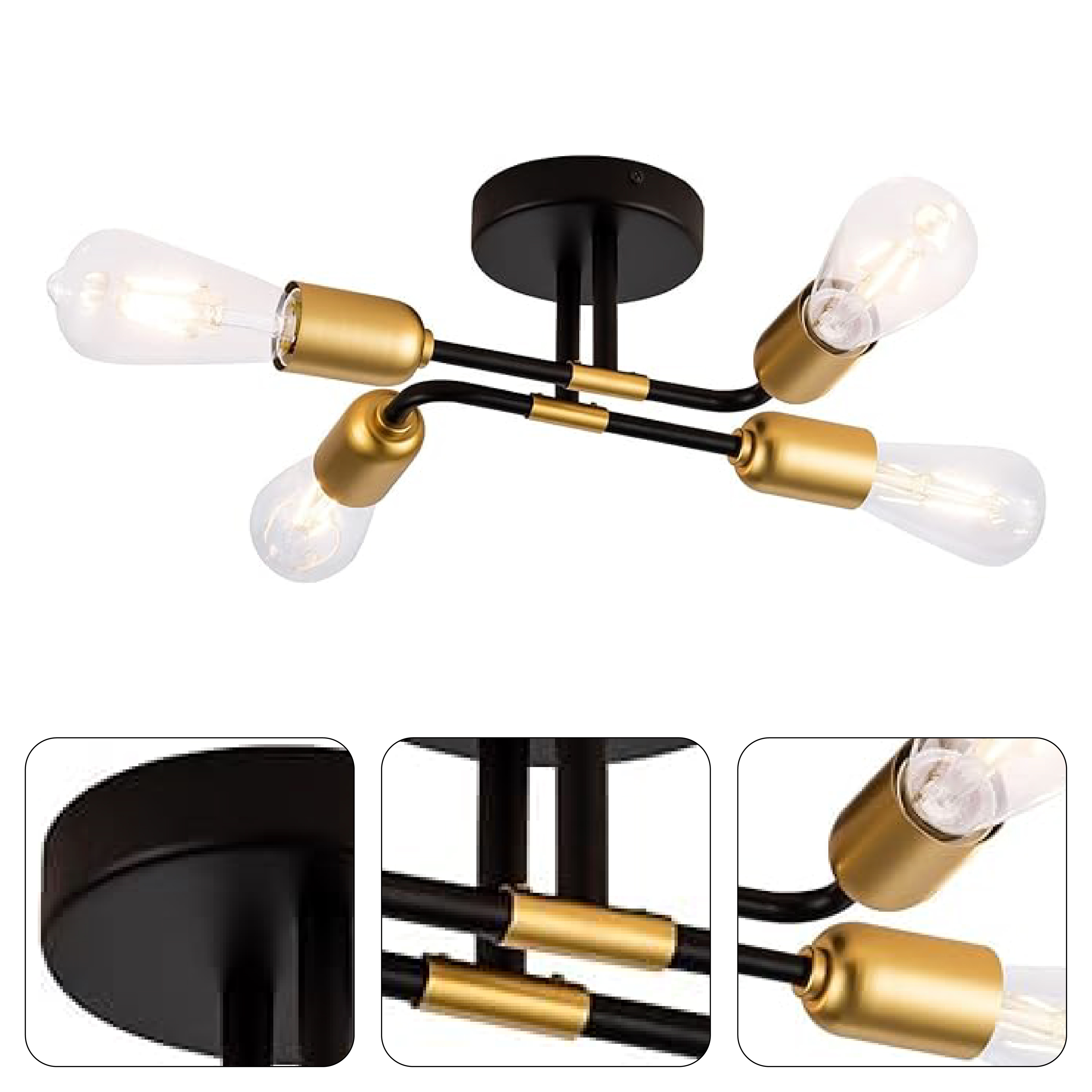 Modern bedroom lamp black 4 light ceiling light fixture rustic lamp with black and gold finish