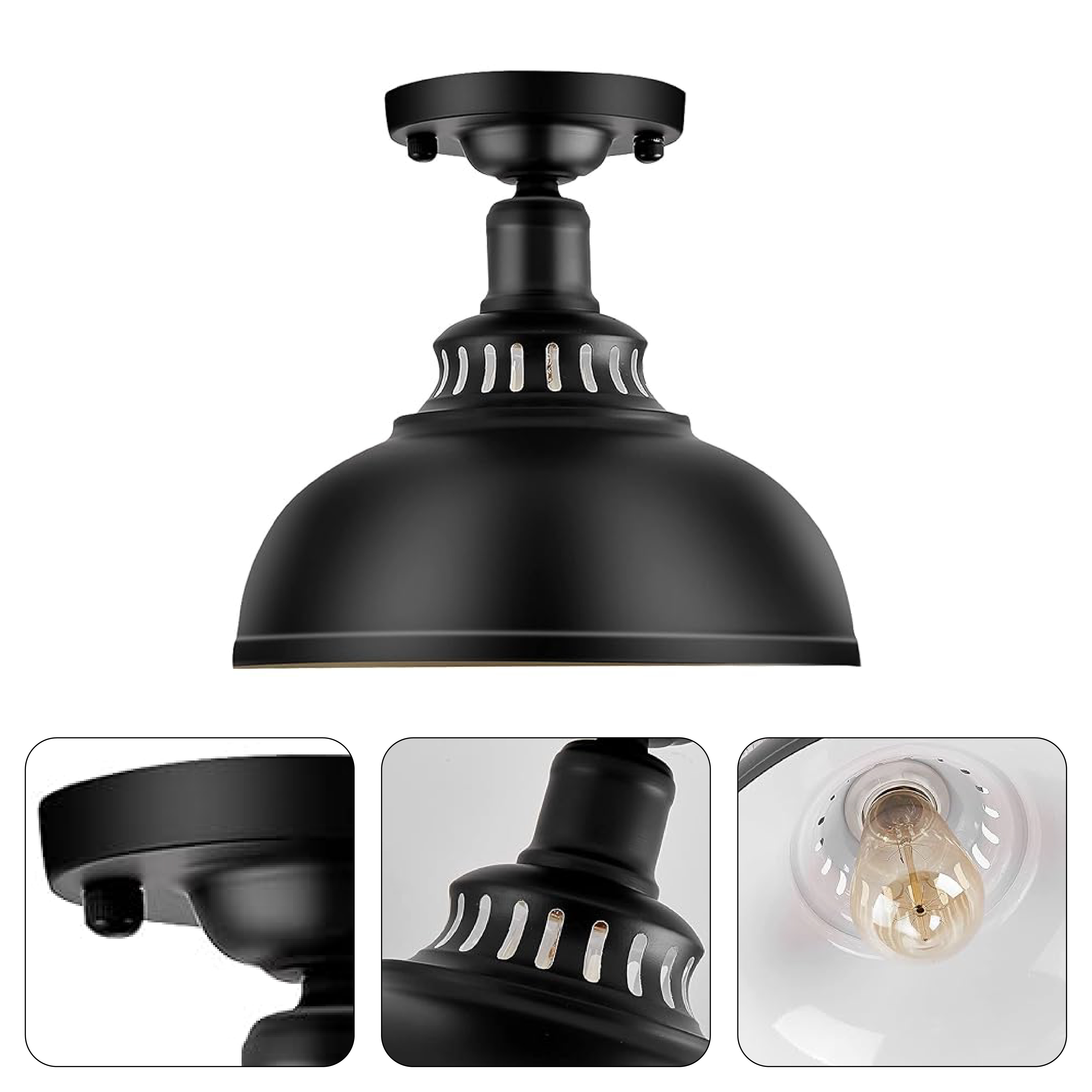 Industrial semi flush mount ceiling light fixture farmhouse black close to ceiling light