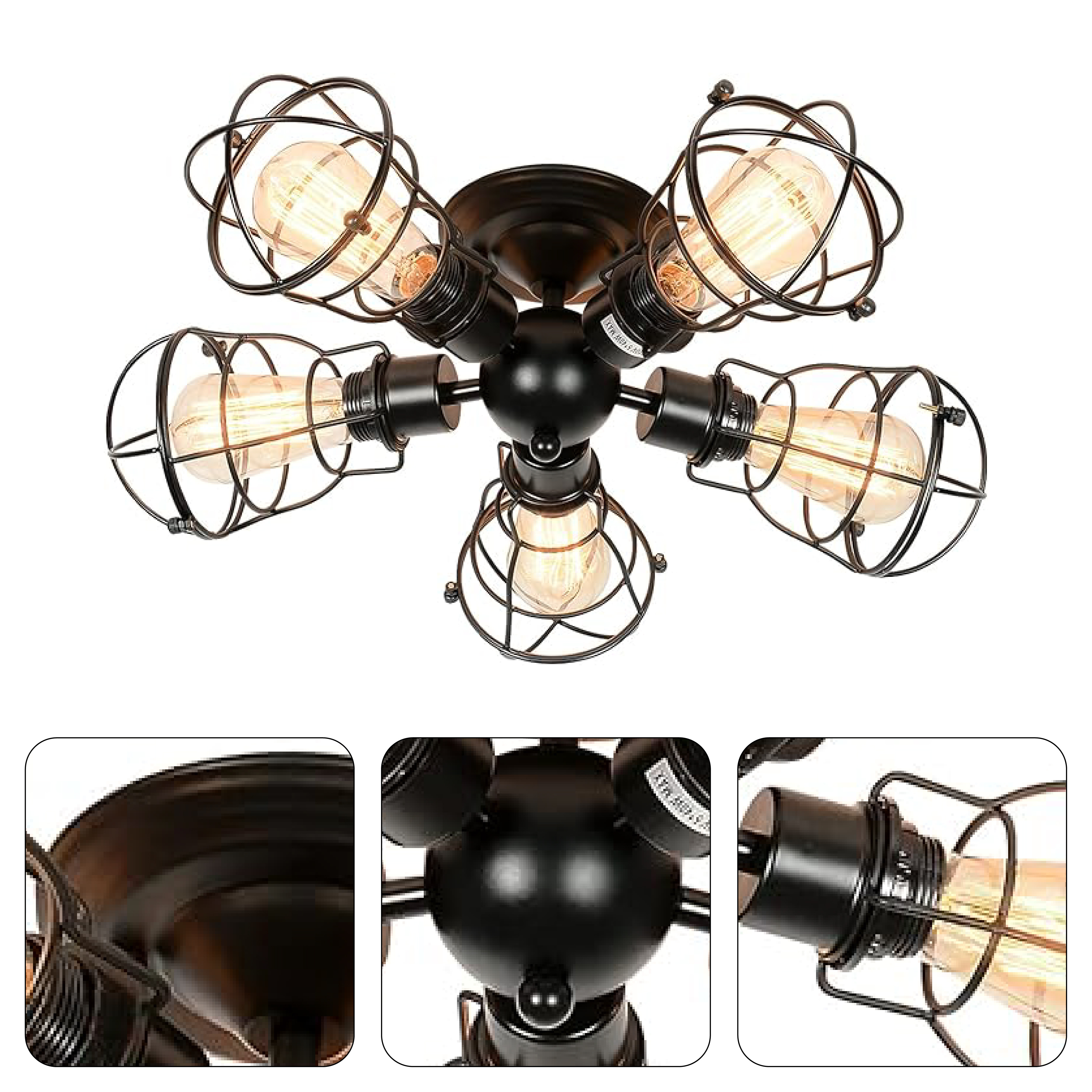 5 light rustic semi flush mount ceiling light industrial wire cage ceiling lamp