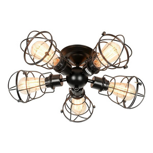 5 light rustic semi flush mount ceiling light industrial wire cage ceiling lamp