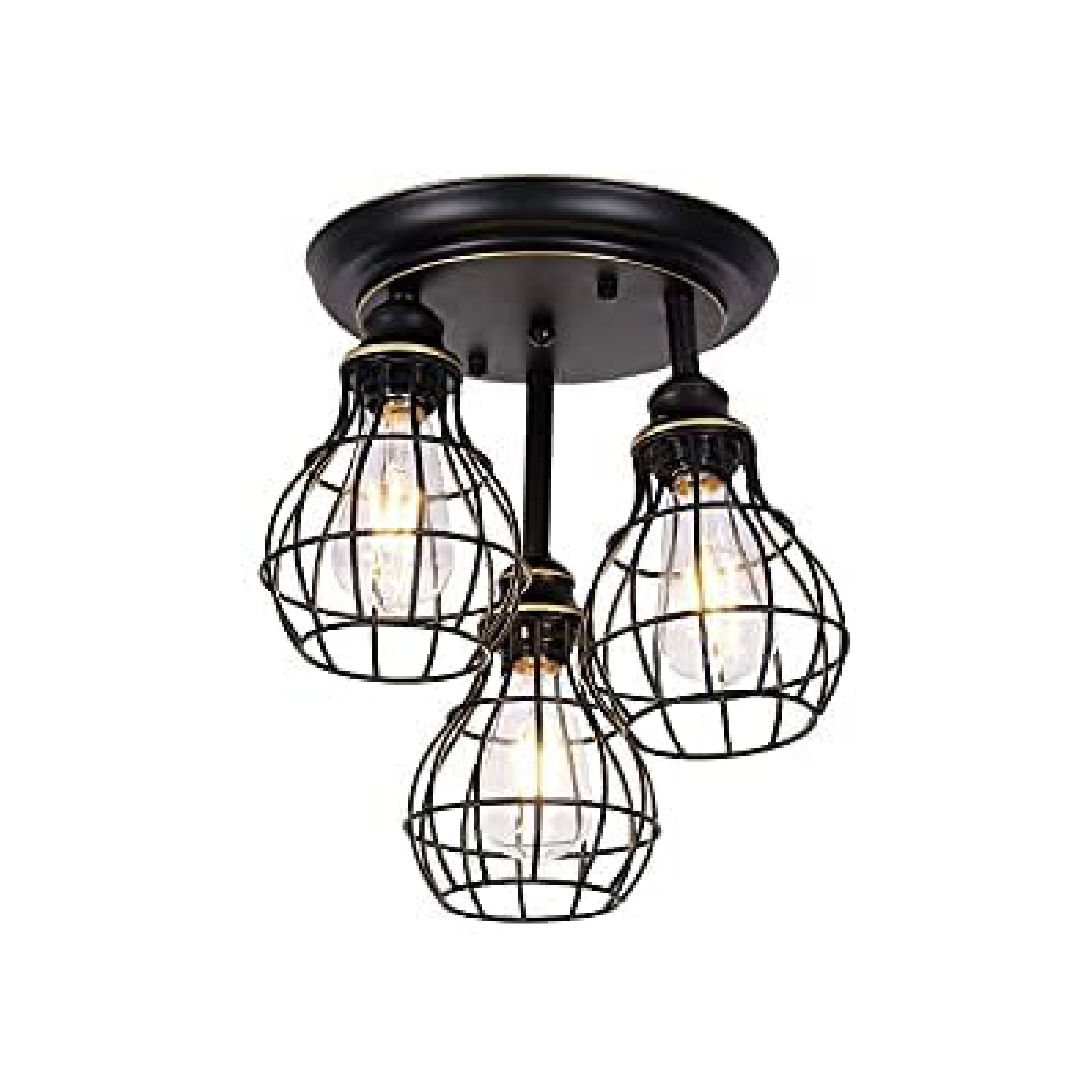 3 light rustic semi flush mount ceiling light industrial black wire cage ceiling lamp