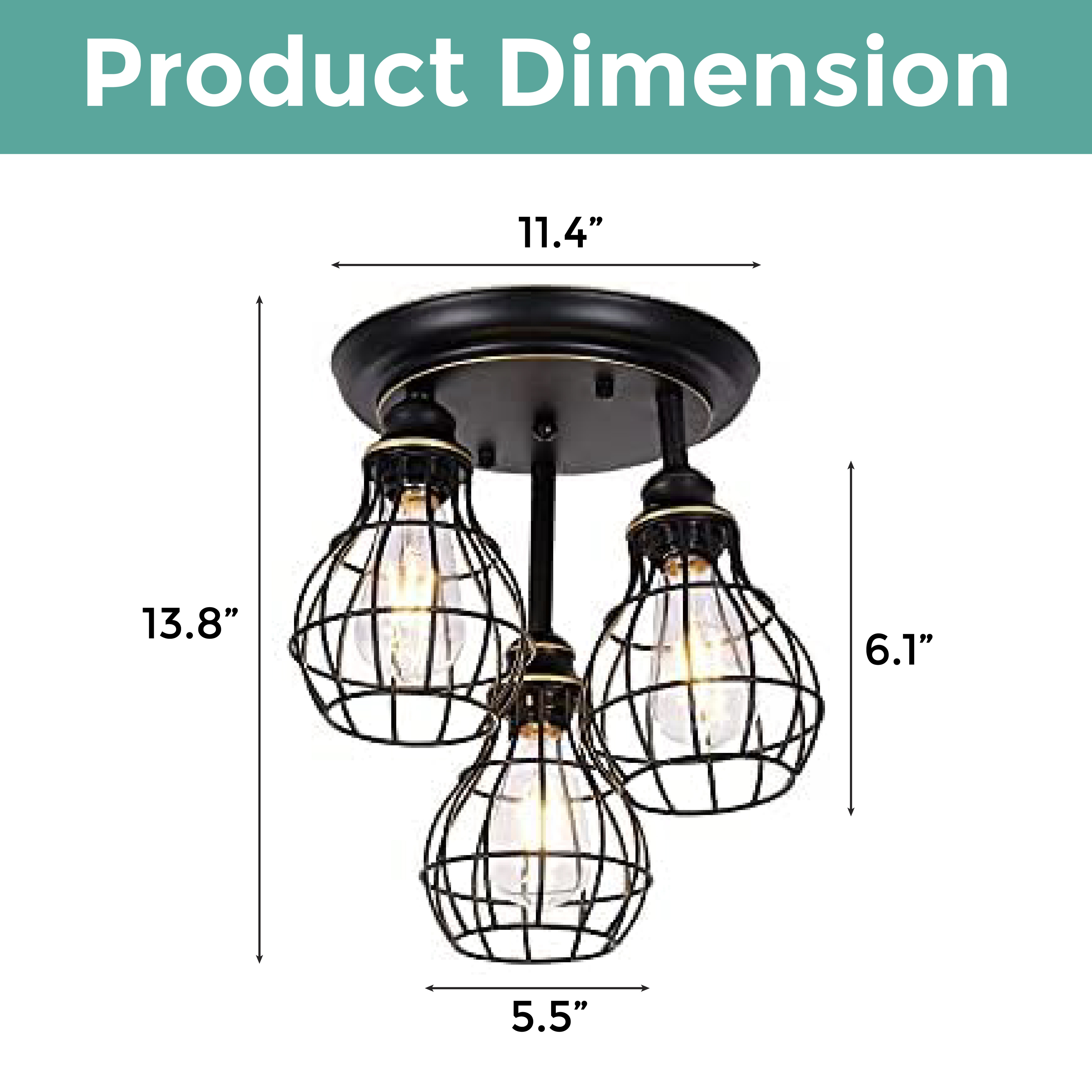 3 light rustic semi flush mount ceiling light industrial black wire cage ceiling lamp