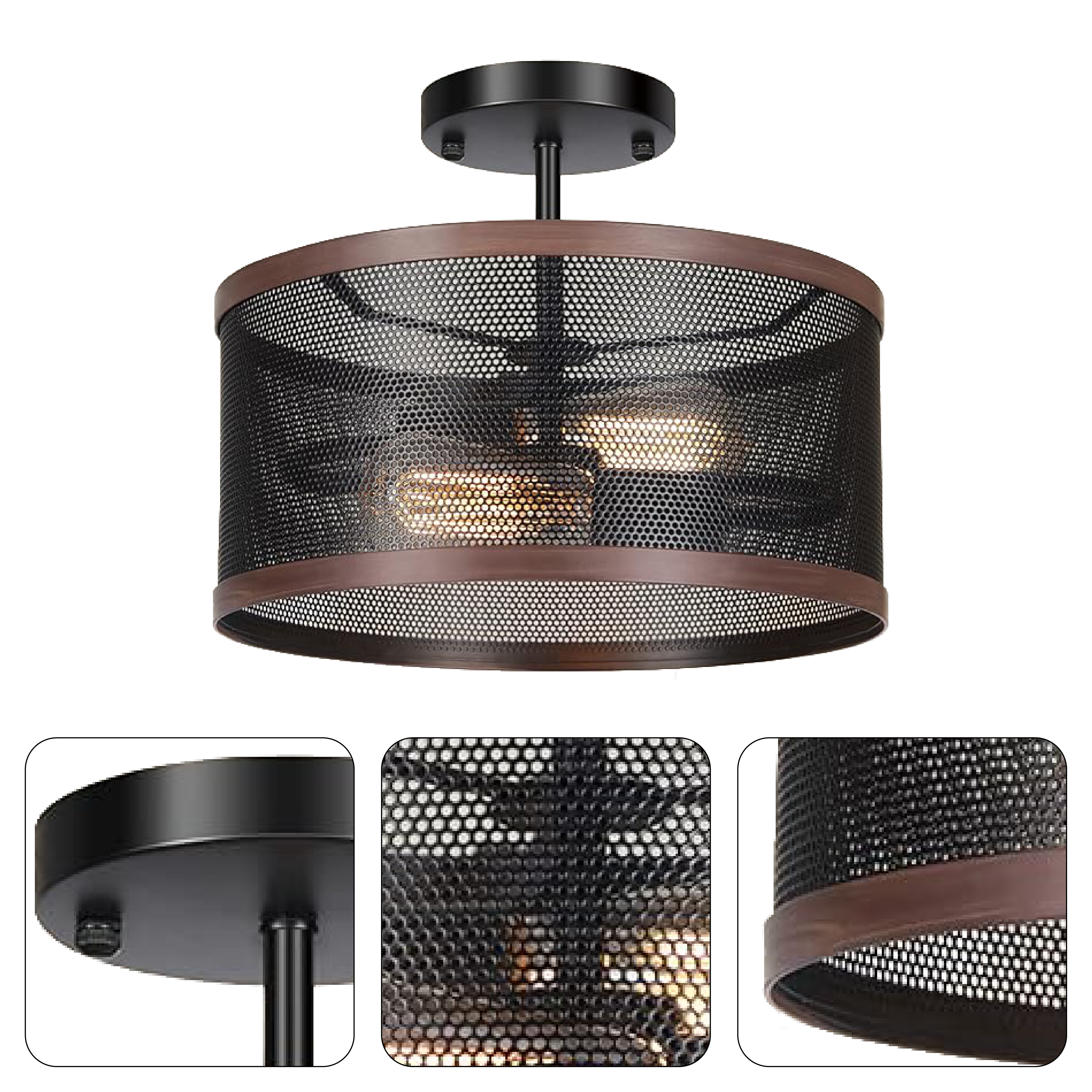 2 light drum light fixture farmhouse mesh cage rustic flush mount ceiling light